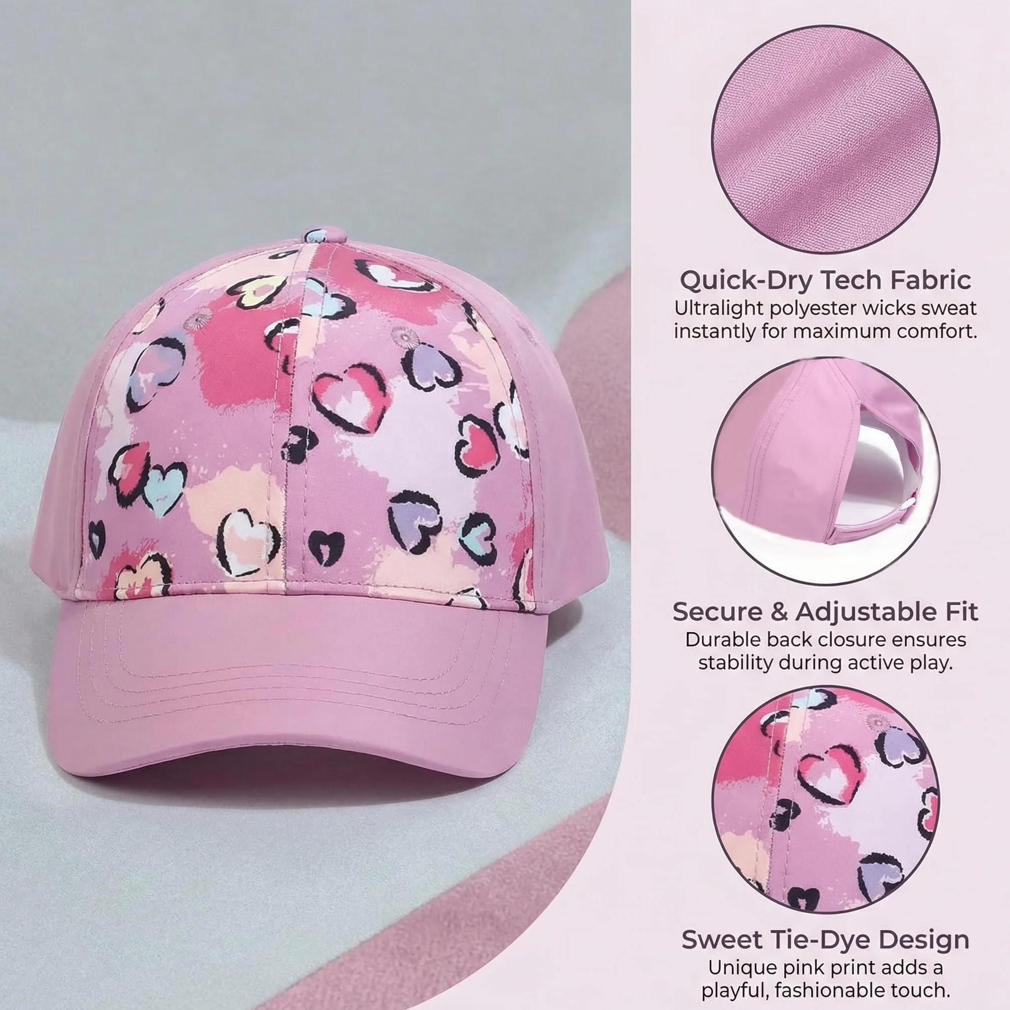 YAMEE Gorra de Béisbol para Niñas Suave Transpirable Cola de Caballo