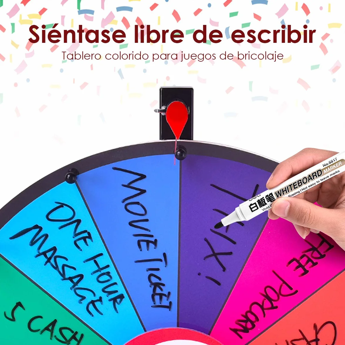 COSTWAY Ruleta de la Suerte 18 Pulgadas, Rueda de la Fortuna con Soporte y Pluma Borrable para Fiesta