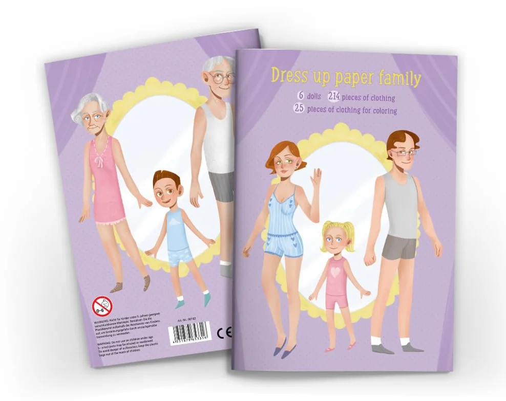 Muñecas de papel para vestir, libro de juegos de muñecas de papel (6 muñecas/una familia de mamá, papá, hija, hijo, abuela y abuelo) con ropa para vestir