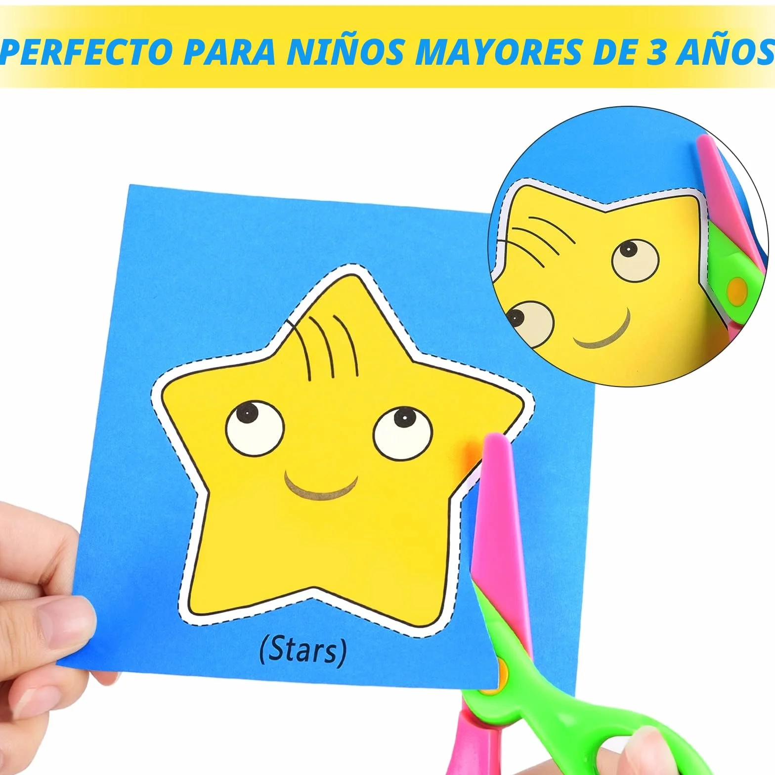 Juego de corte de papel para niños, 2 unidades de tijeras de plástico de seguridad para niños, con 96 hojas de papel con frutas de animales, tijeras para manualidades, tijeras de papel, habilidades