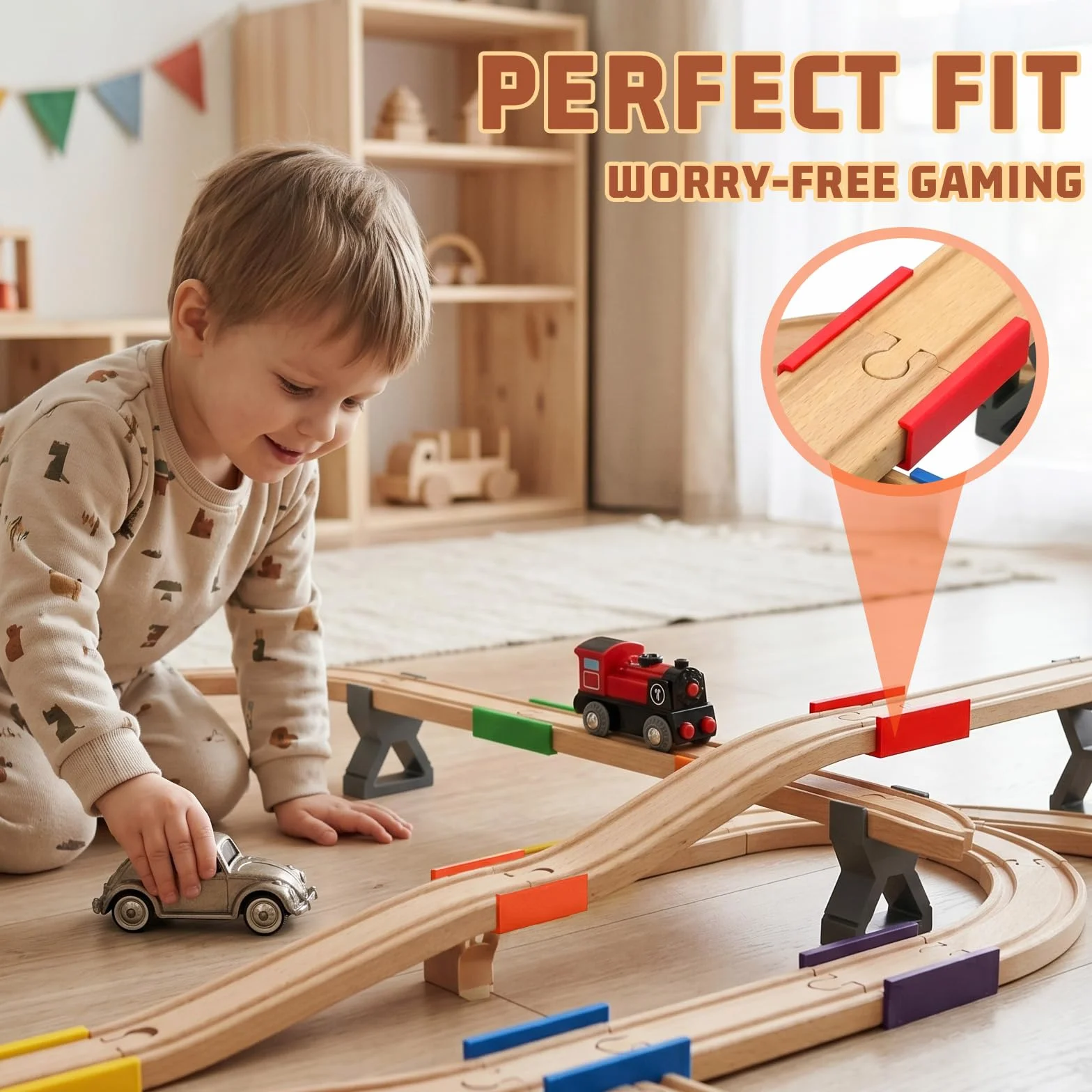 6 Piezas Rails Du Train Adaptador De Vía De Tren De Madera Piezas De Conector Universal Vías de Tren de Madera Adaptador de Puente Juguetes Educativos para Niños