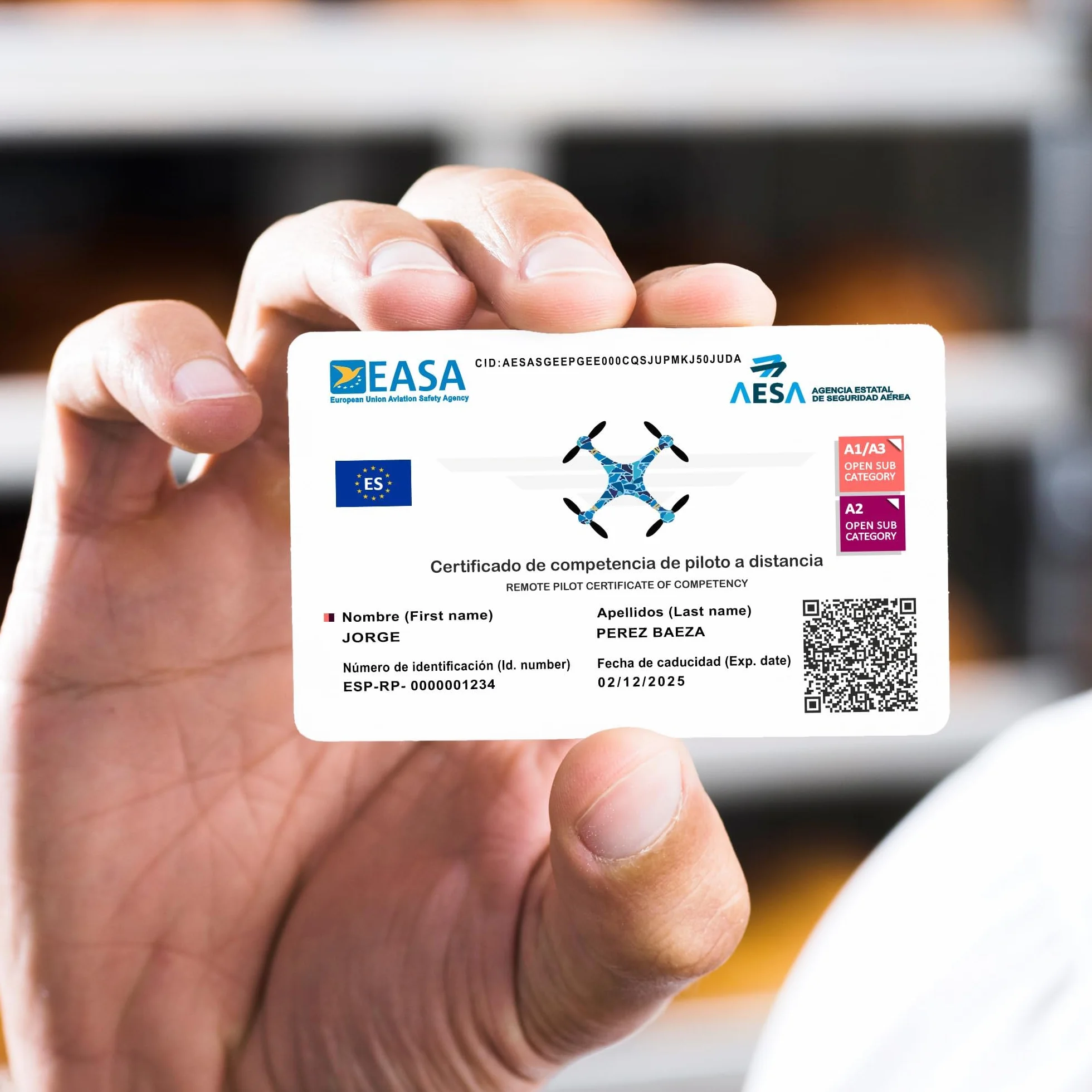 Tarjeta de PVC EASA Impresión Doble Cara Certificado de Piloto de Drones A1/A3 A2 STS