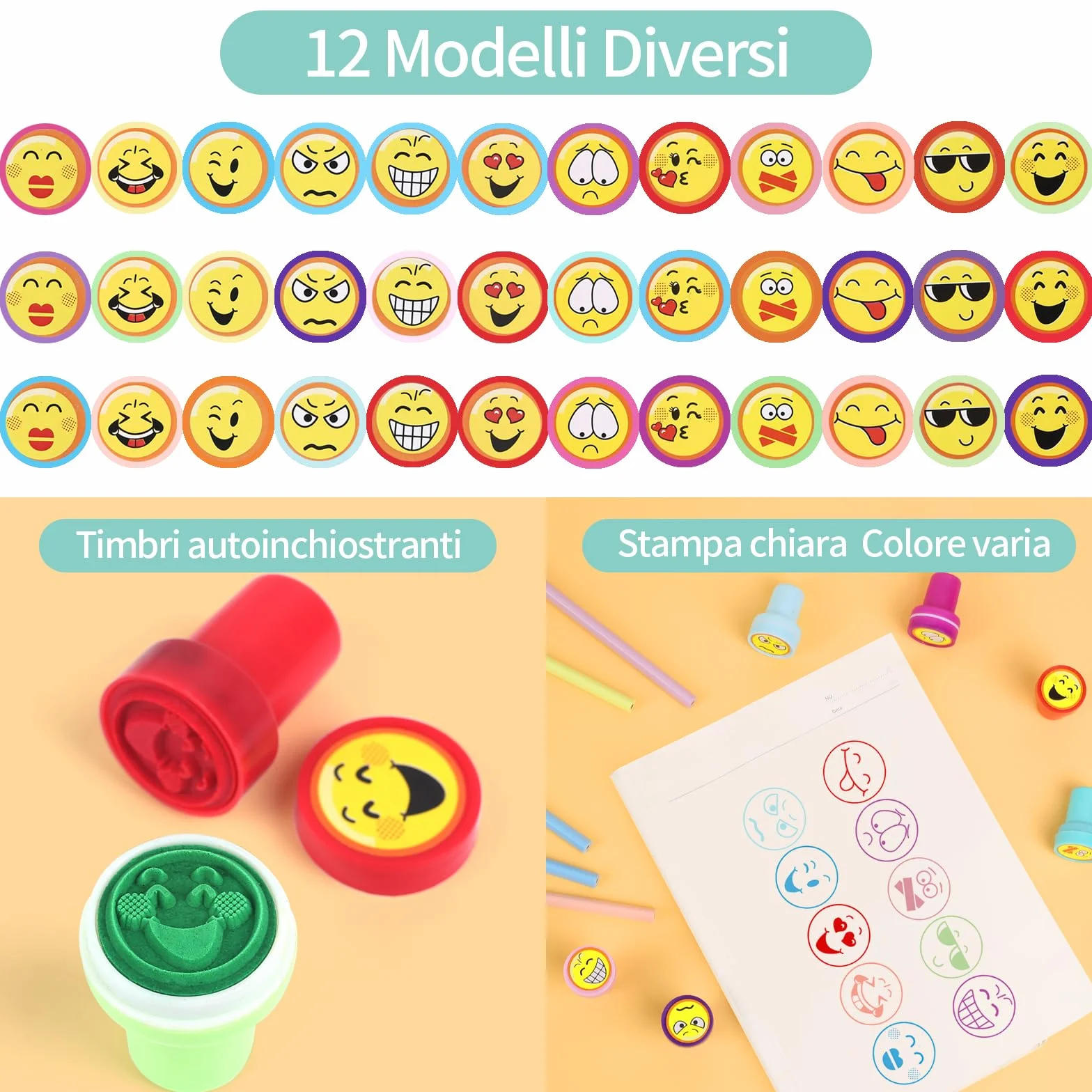 Gudotra 36pcs Sellos para Niños Sellos de Entintado Niños Favor de Fiesta Infantil Regalo de Cumpleaños Cajas de Sorpresas (Emoji)