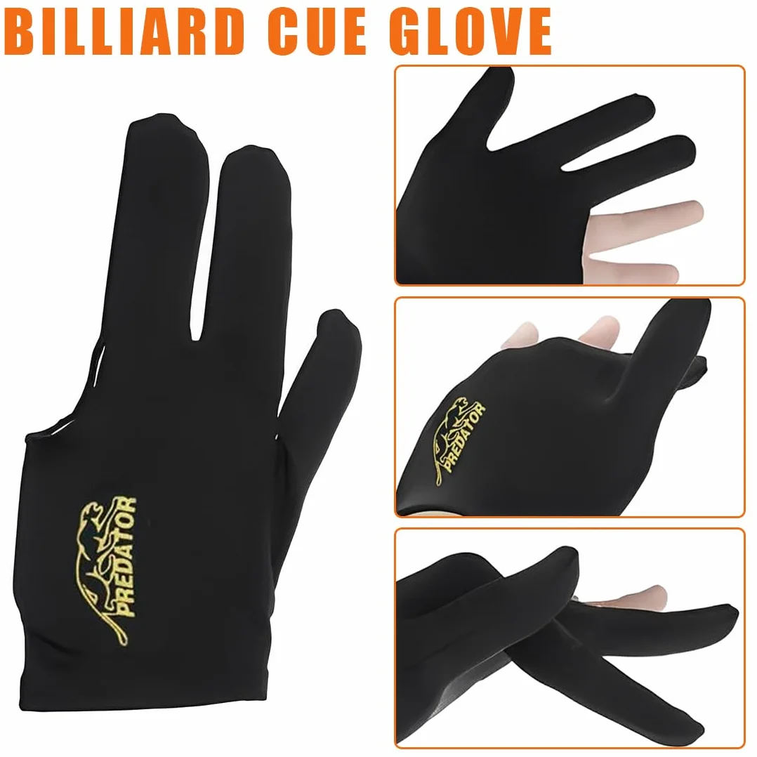 XPEX 3 Pares Guantes De Billar Snooker, Con 3 Dedos, Elásticos, Negro