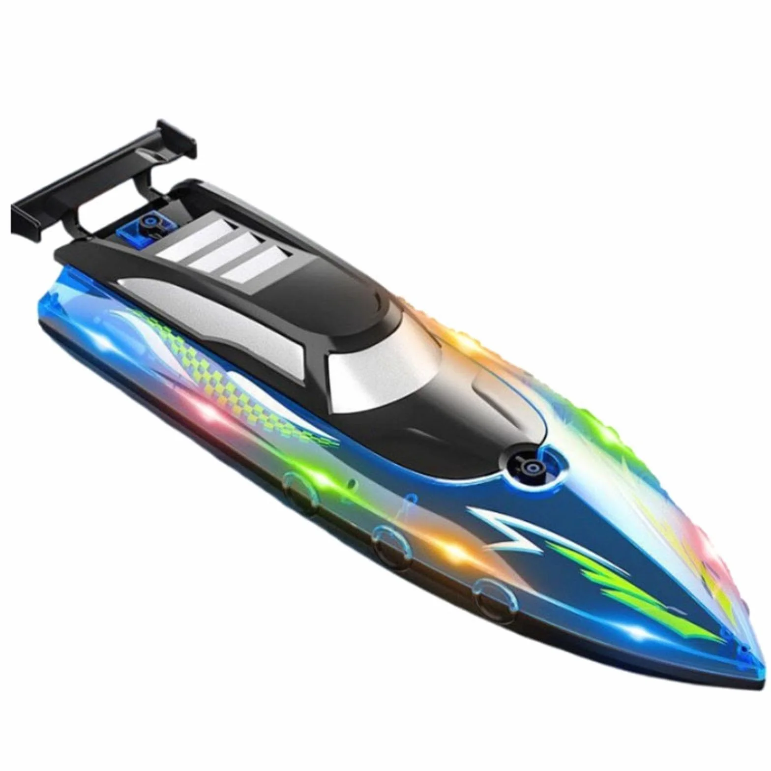 Lancha Teledirigida para Juegos Acuáticos, Embarcación Radiocontrolada para Niños, Modelo de Barco Rápido E Impermeable con Iluminación Integrada, Azul