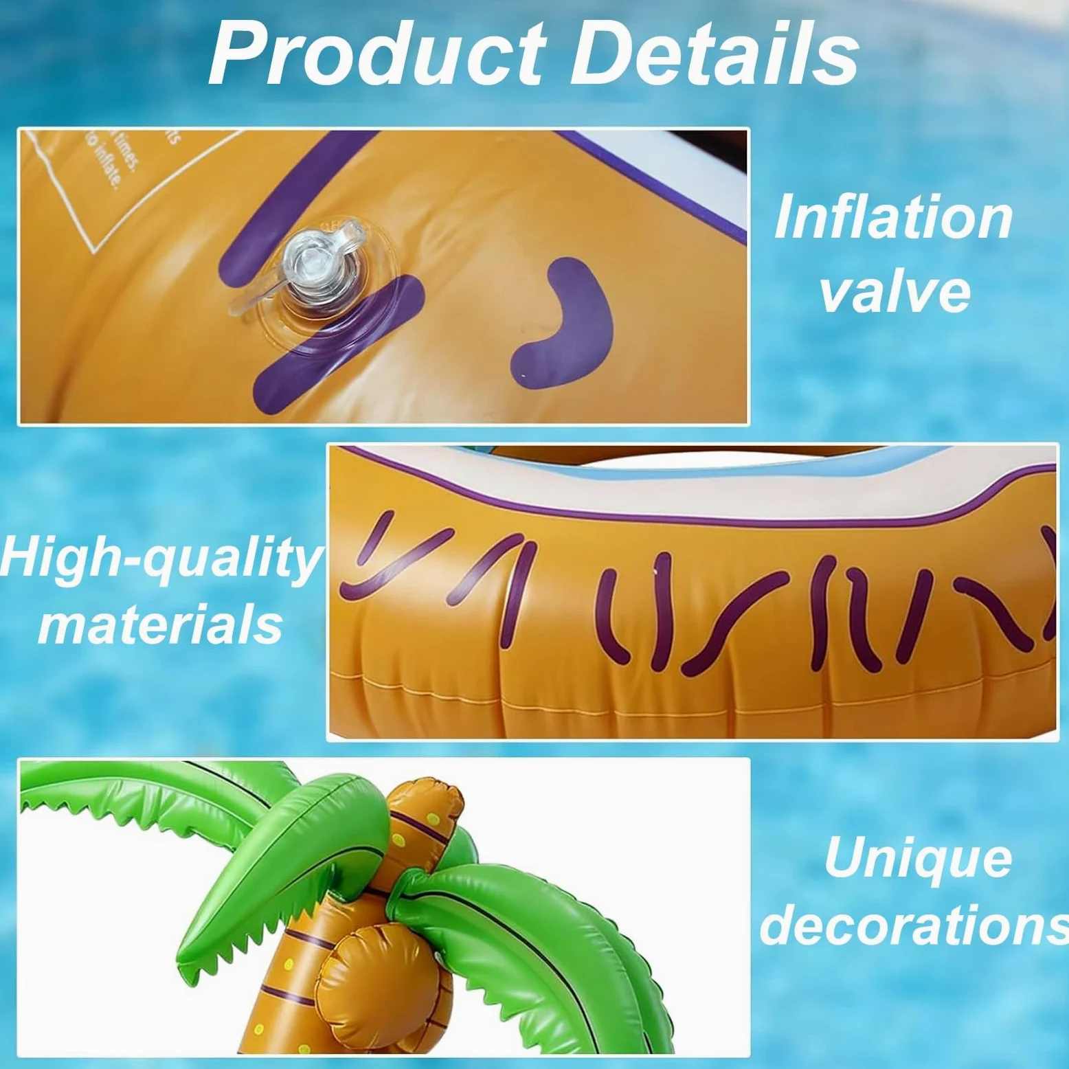 Colchonetas Hinchables para Piscinas, Flotador Piscina | Forma de Palmera, Aspecto Divertido, para Fiestas en la Playa, Junto al Mar