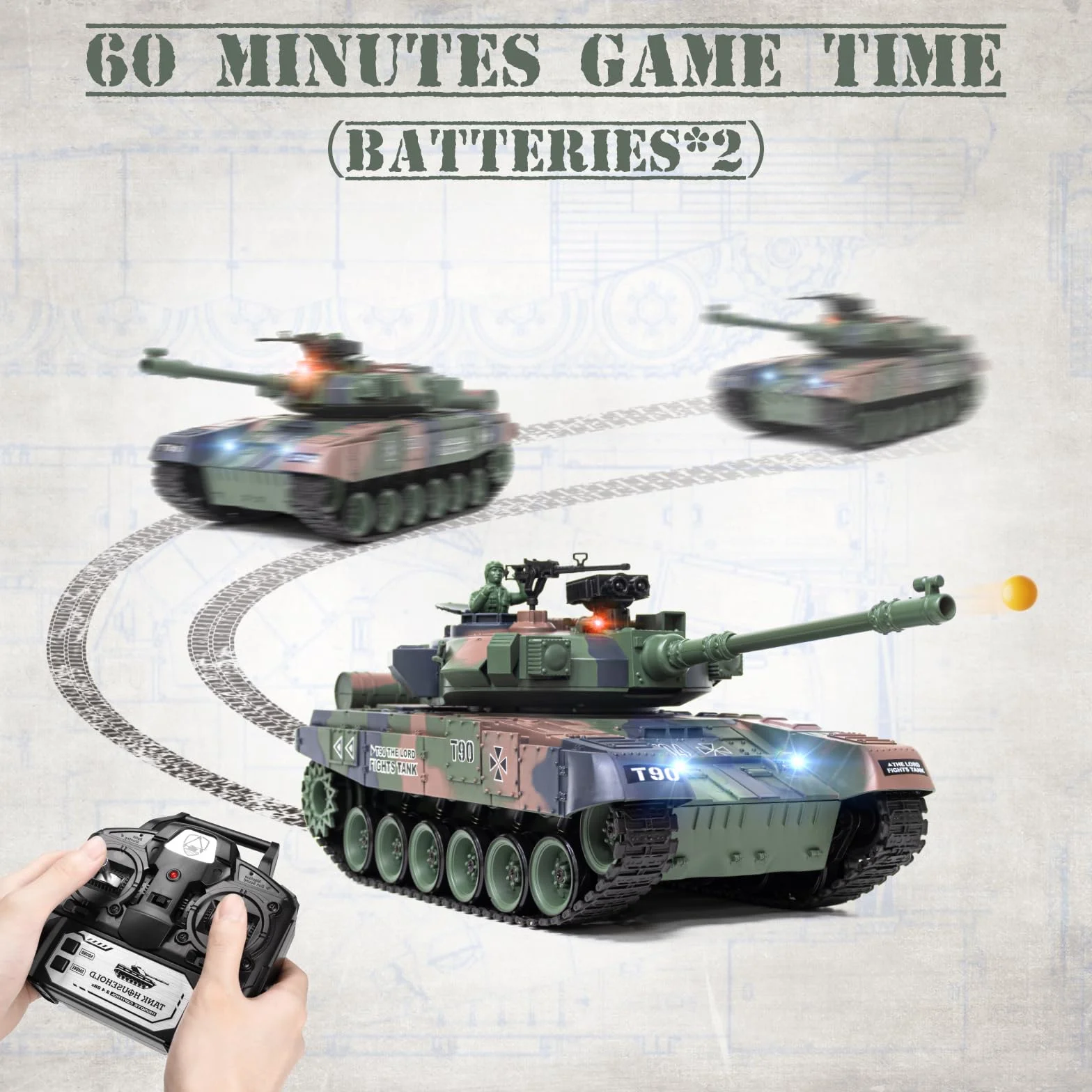 Tanque RC RUS T-90 1/18 2.4Ghz, Sonido y Humo, Batalla Dispara BBS