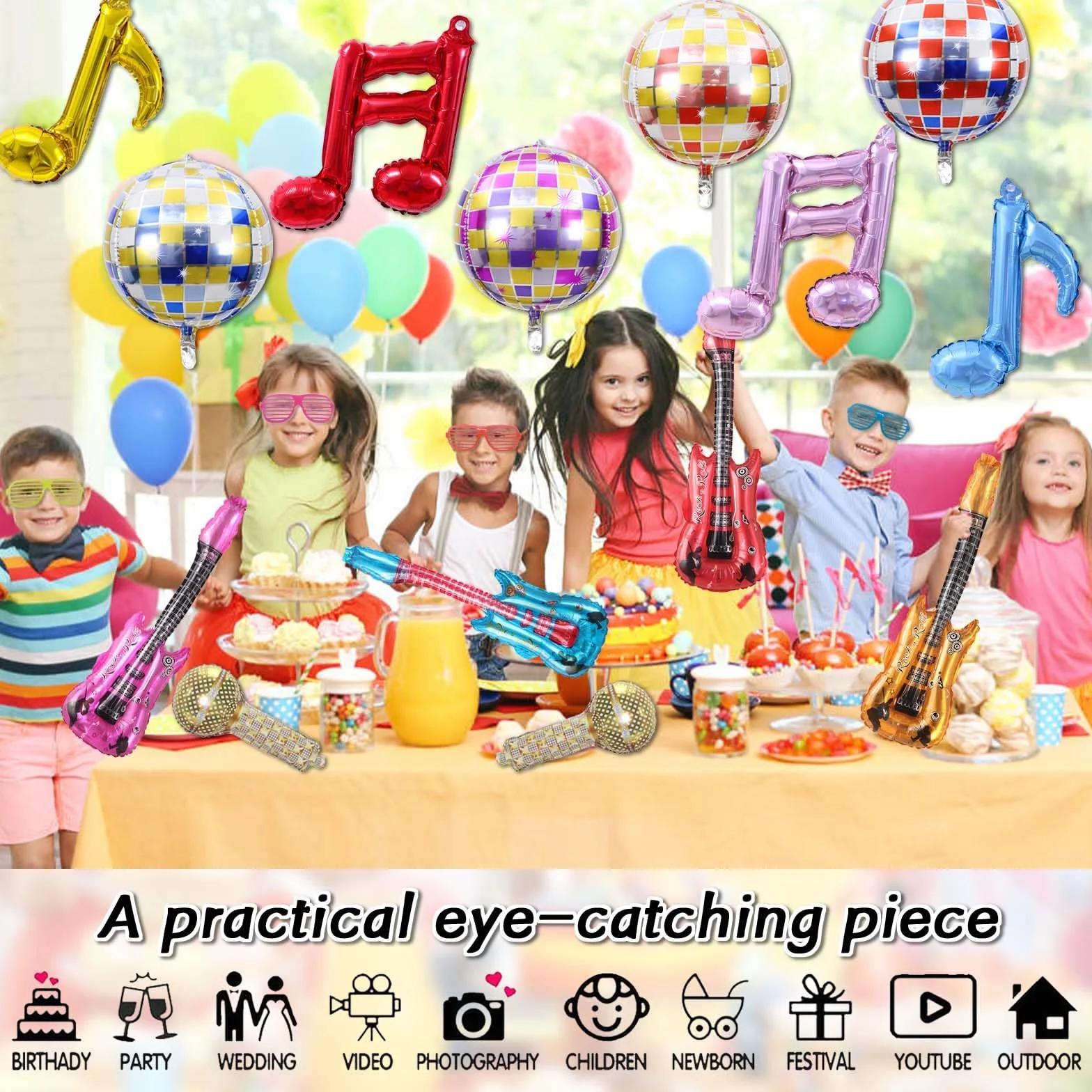 20 Juguetes inflables Rock Star Toys para decoración de Carnaval y Fiestas，Set de Juguetes Musicales para Rock Infantil, con Micrófono, Saxofón y Lentes, Fiestas y Eventos Temáticos