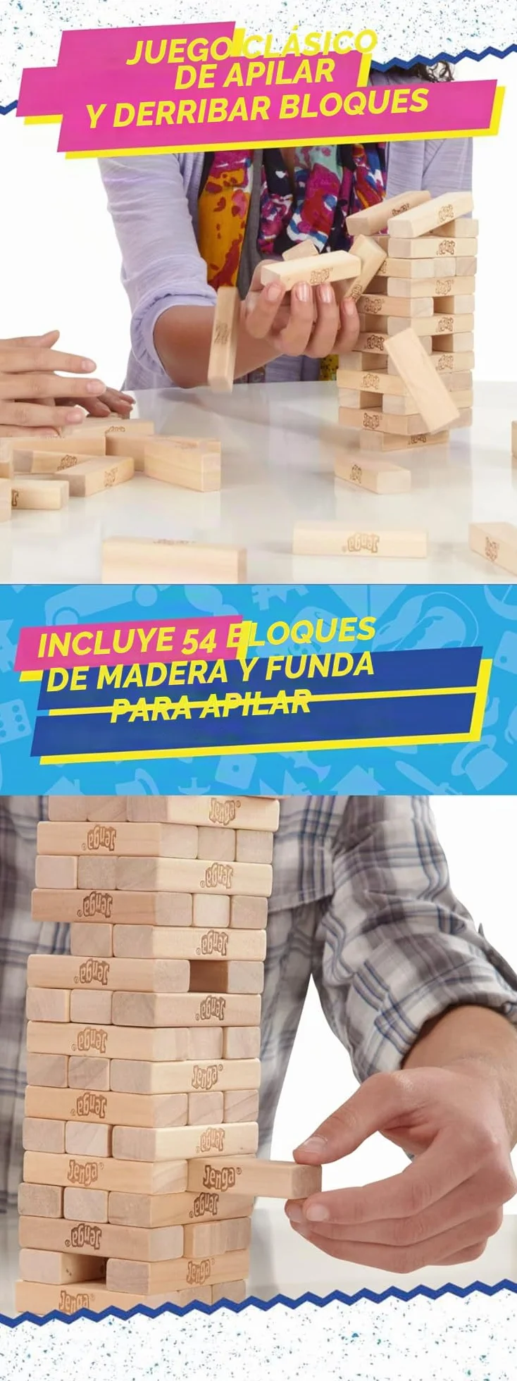 Hasbro Gaming Jenga, Juegos de Mesa para Niños y Niñas de 6 Años o Más, Fiestas con Amigos, Habilidad y Estrategia