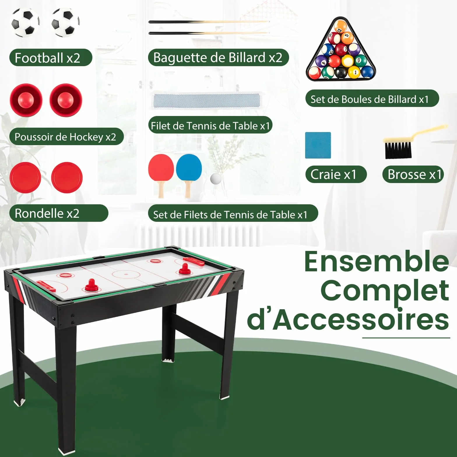 GOPLUS 4 en 1 Juegos de Mesa Adulto y Niño, Mesa Multijuegos de Fútbolin, Hockey, Ping-Pong, Billar, 125 x 97 x 83 cm，2-4 Juegos Interactivos para Hogar, Fiesta, Negro