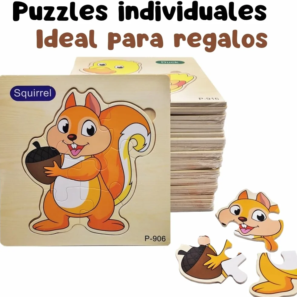 Puzzle Madera Niños 1 2 3 años Juguetes Montessori Educativos Animales 16 PCS
