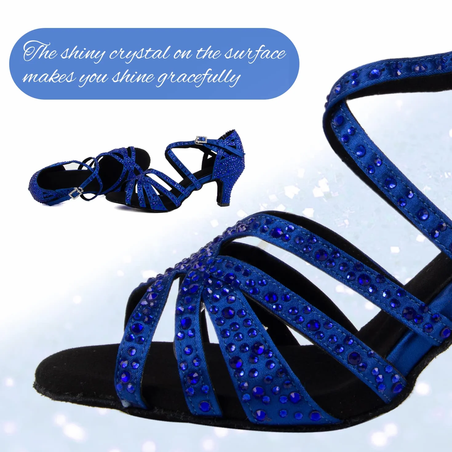 Zapatos de Baile Latino para Mujer con Diamantes de Imitación Salsa Tango Bachata, Azul 6cm Tacón, 36 EU