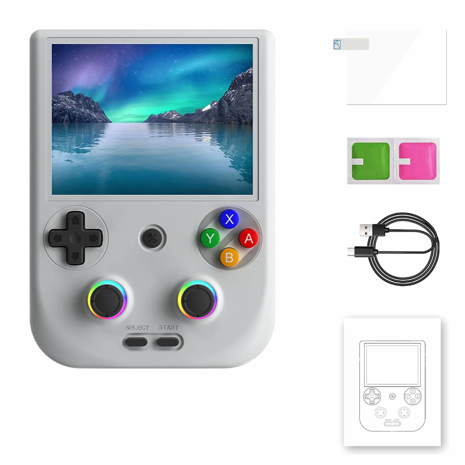 RG406V - Consola de juegos de mano retro, Android 13 OS, tarjeta TF de 128 G, consola de videojuegos retro, pantalla IPS de 4.0 pulgadas, reproductor de video portátil de bolsillo (gris)