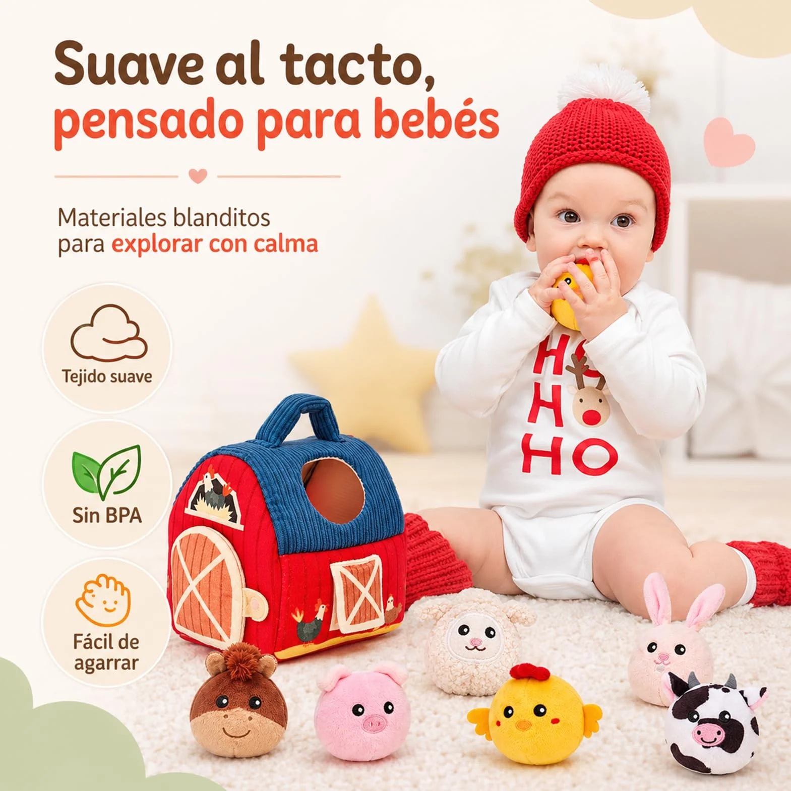 hahaland Juguetes Bebes 6-12 Meses - Animales Granja Montessori Juguetes Niños 1 año - Juguete Interactivo Sensorial Blandito Regalo Bebe 6 9 12 Meses Niño Niña
