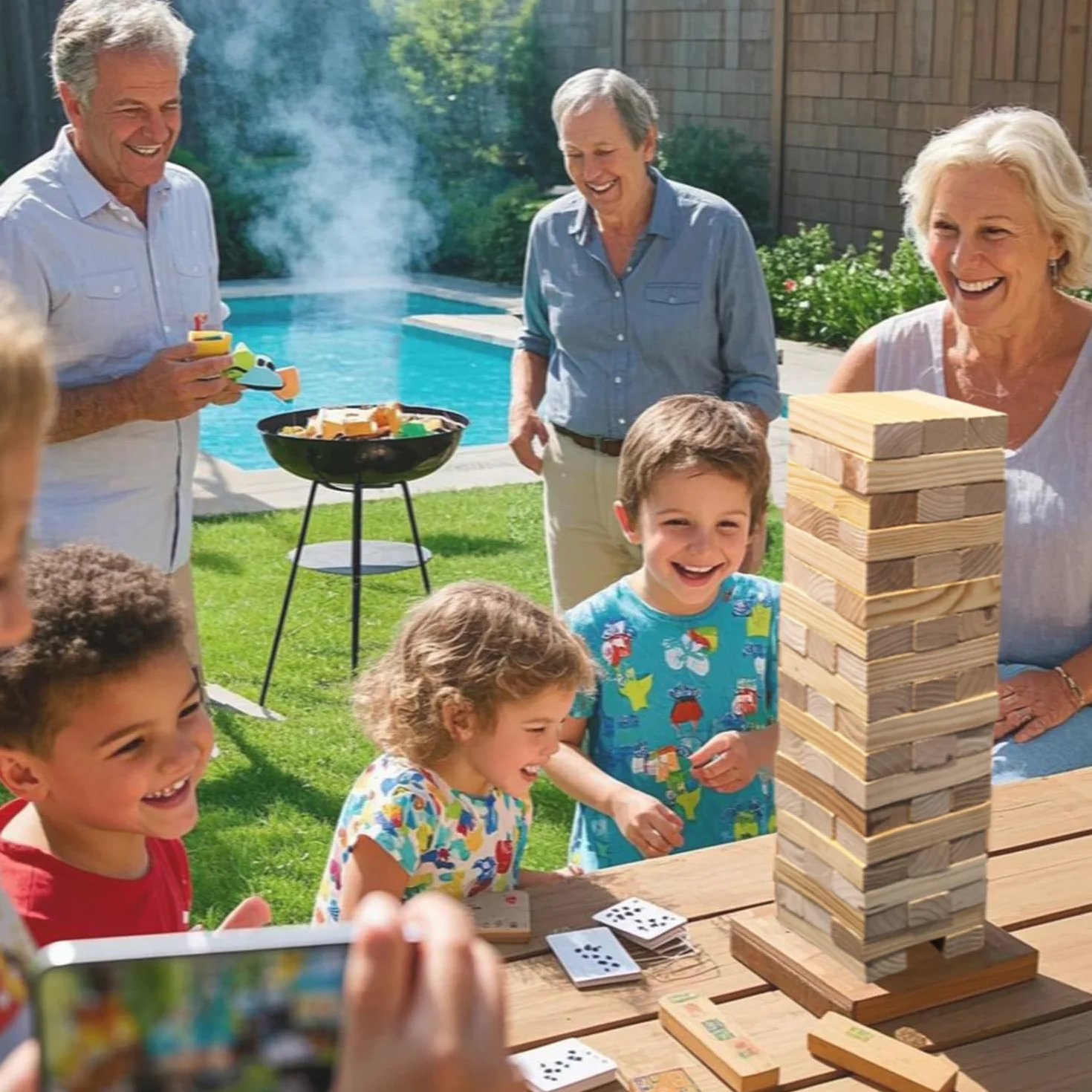 Madera Tumble Tower Game Toppling Block Stacking Game Timber 56 Pcs Outdoor Yard Games for Family (Large-1.87ft)