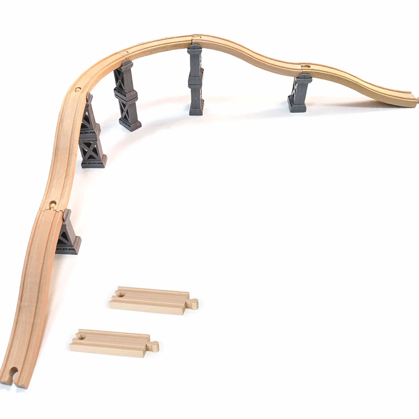 Puentes de tren de madera, puente de viaducto, accesorios de vías de tren de madera, vías de tren de madera, vías de tren compatibles con todas las principales marcas, juguetes de madera para niñas y