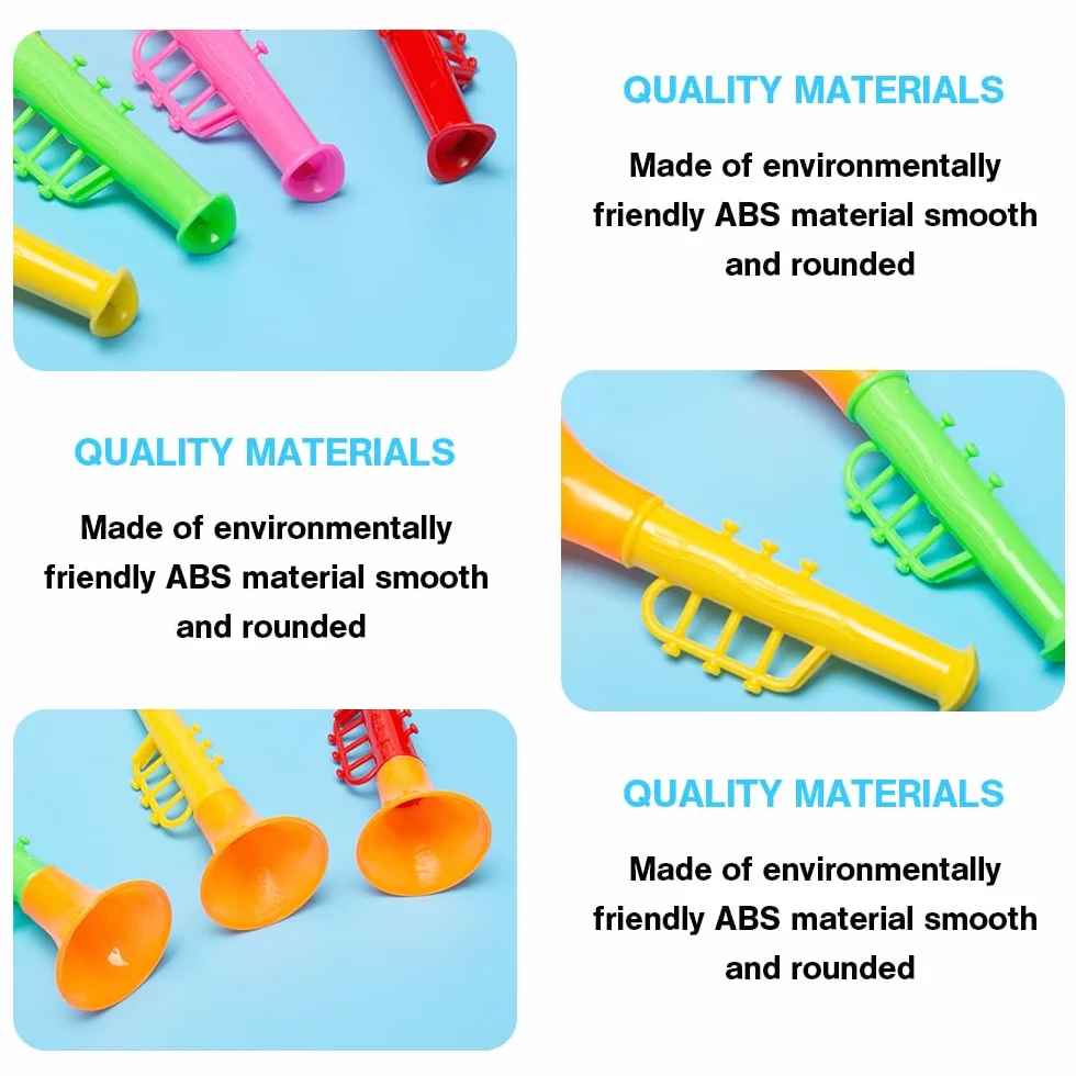 25 Piezas Mini Trompeta de Juguete Trompeta para Niños Pequeña Plastico Portátil Juguete Bocina Hacer Ruido Trompetas Instrumento Musical para Niños, Colorido, 10*3.8 cm