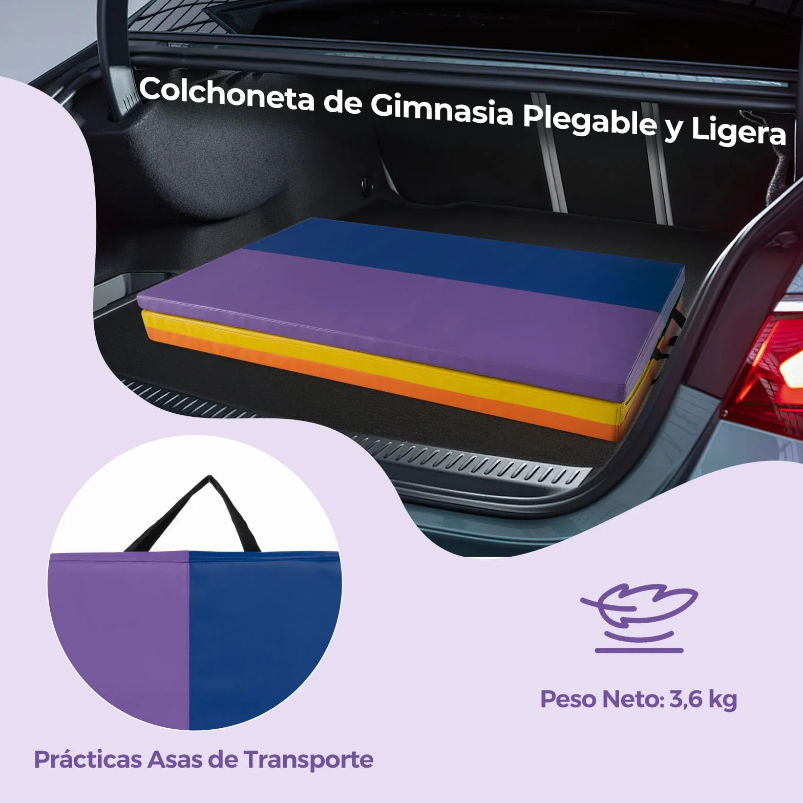 GOPLUS Colchoneta de Gimnasia Plegable 180x120x4 cm, Estera Gruesa Tres Pliegues con Cierres de Gancho