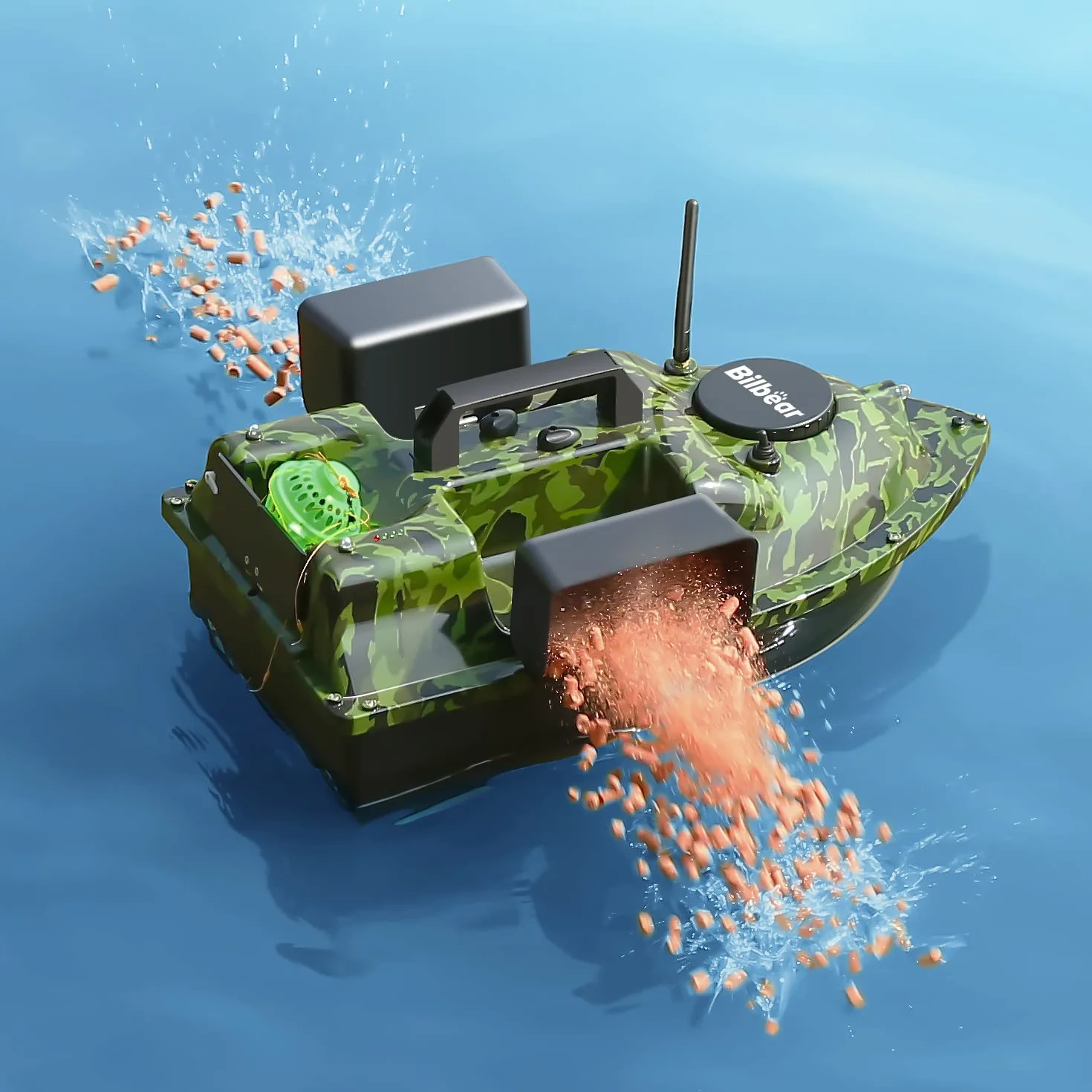 barco de cebo GPS con echólot y GPS, 3 compuertas, suministro de cebo, pesca con sensor sonar, batería de repuesto, bolso (Camo Boot con buscador de pescados)