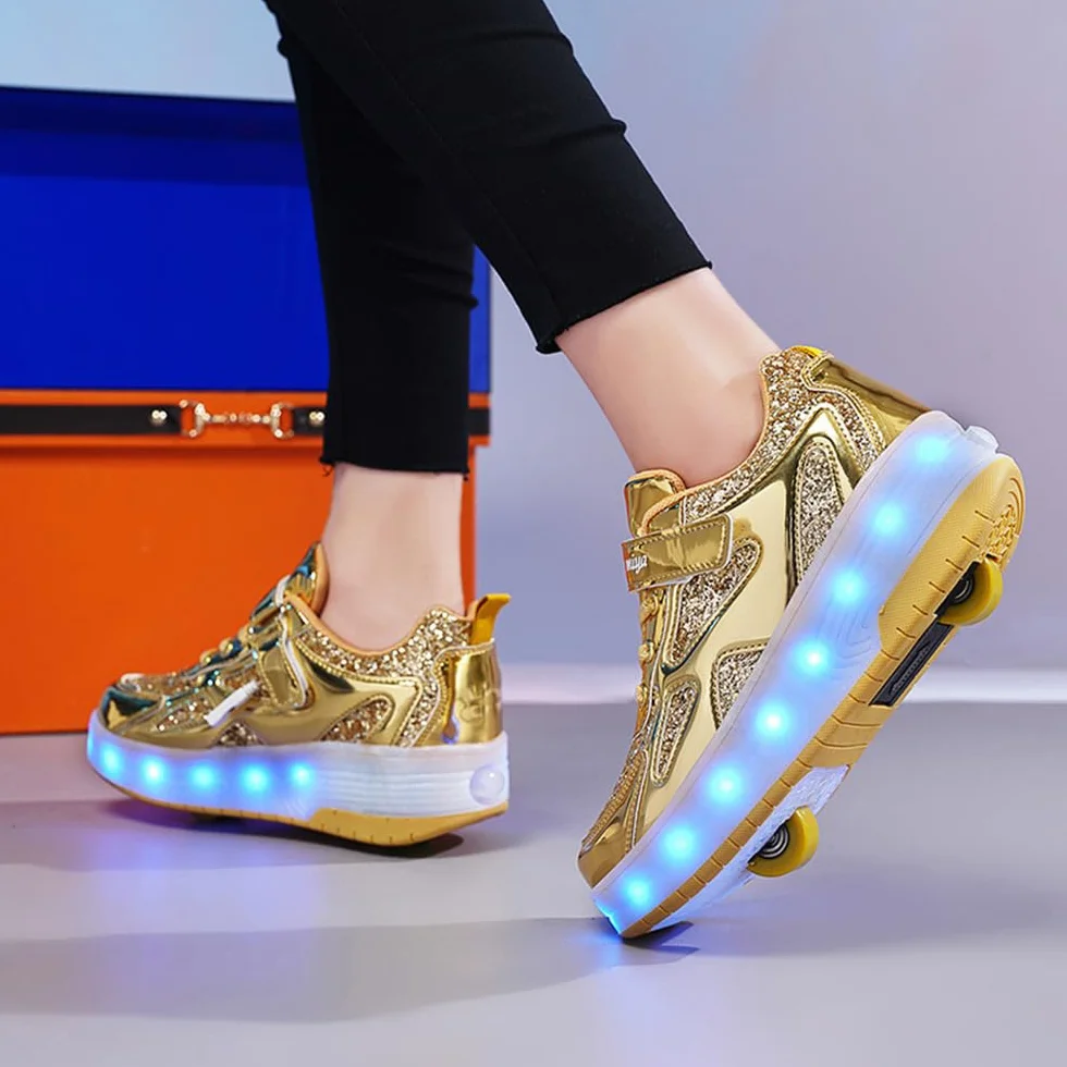 Zapatos con Ruedas para Niña y Niño Patines Retráctiles 2 Ruedas Zapatillas Deportivas al Aire Libre 29-40 EU