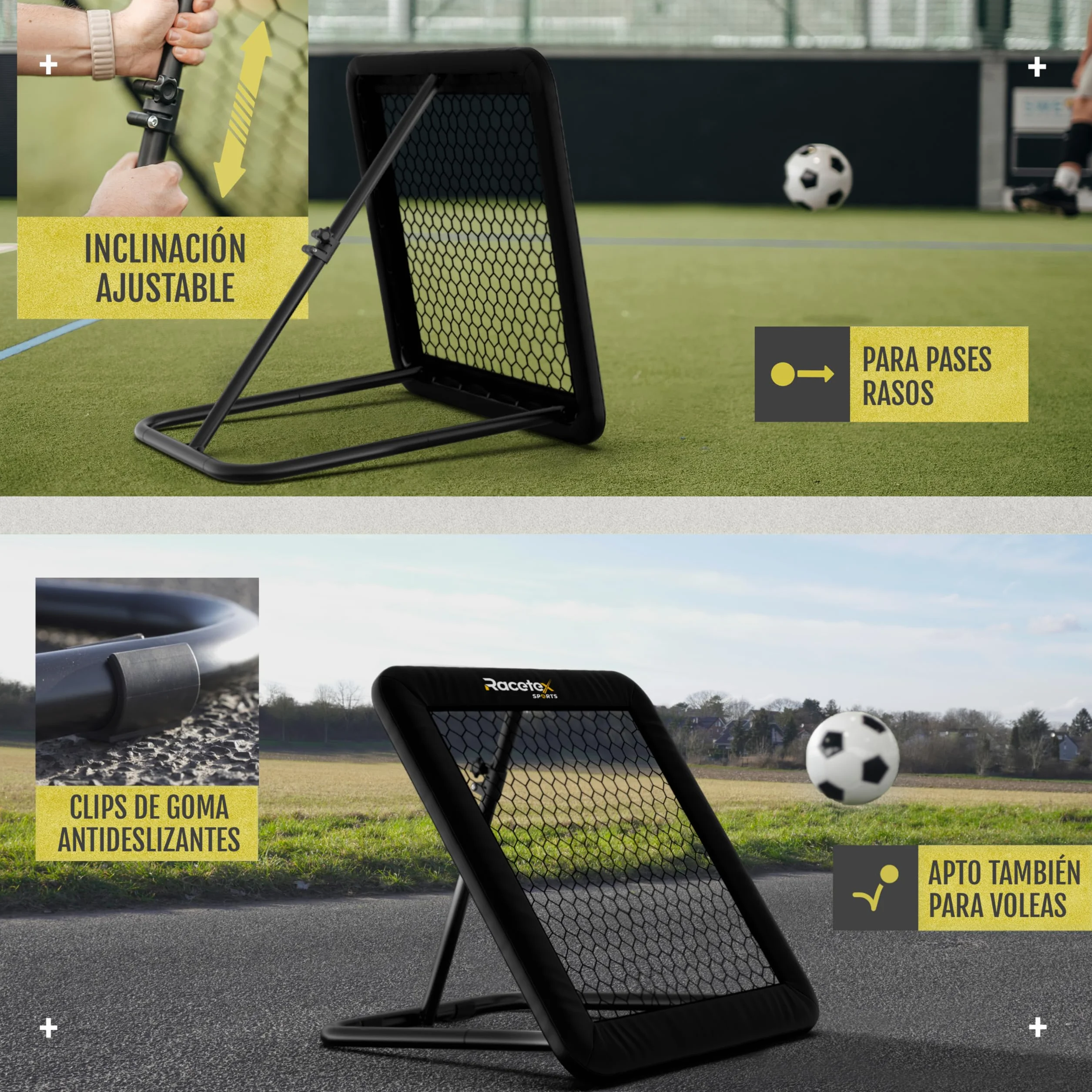 Racetex Fútbol Rebounder Negro Acero Inoxidable
