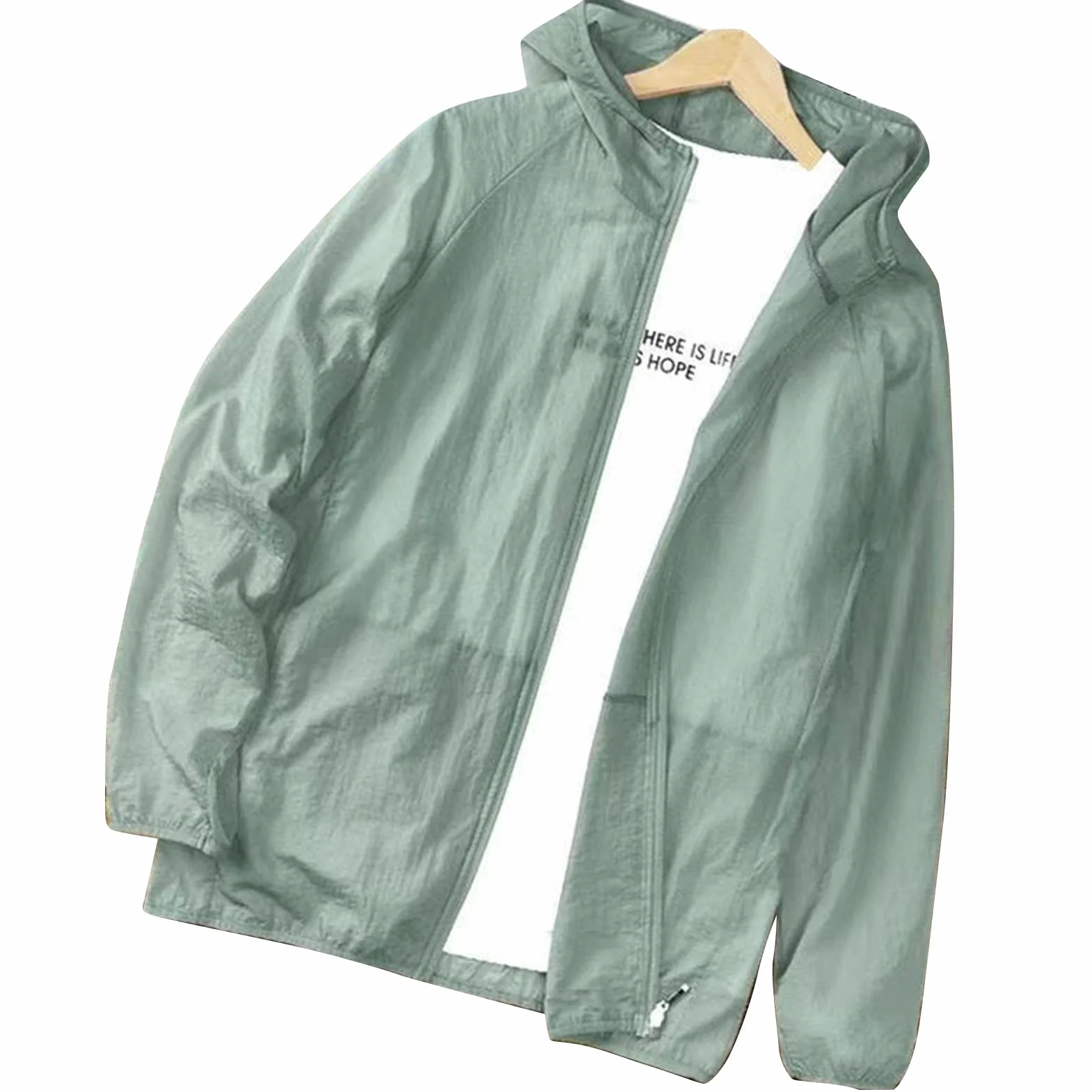 Tbest Chaqueta de Protección Solar UV para Hombres, Camisa Ligera Transpirable Manga Larga con Capucha