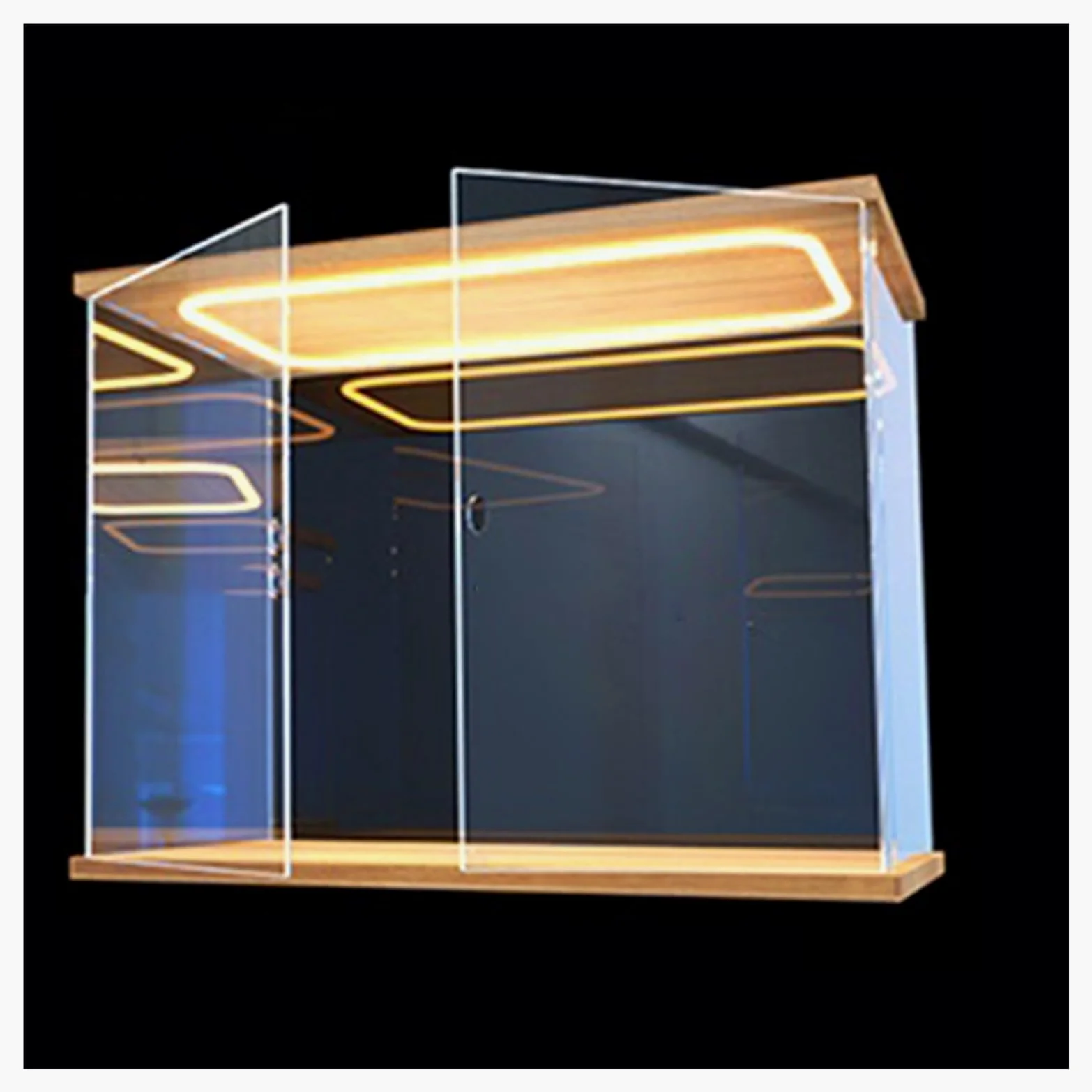 Vitrina acrílica para barco, caja a prueba de polvo con luz LED y puertas dobles, cubo acrílico transparente para mostrar tesoros