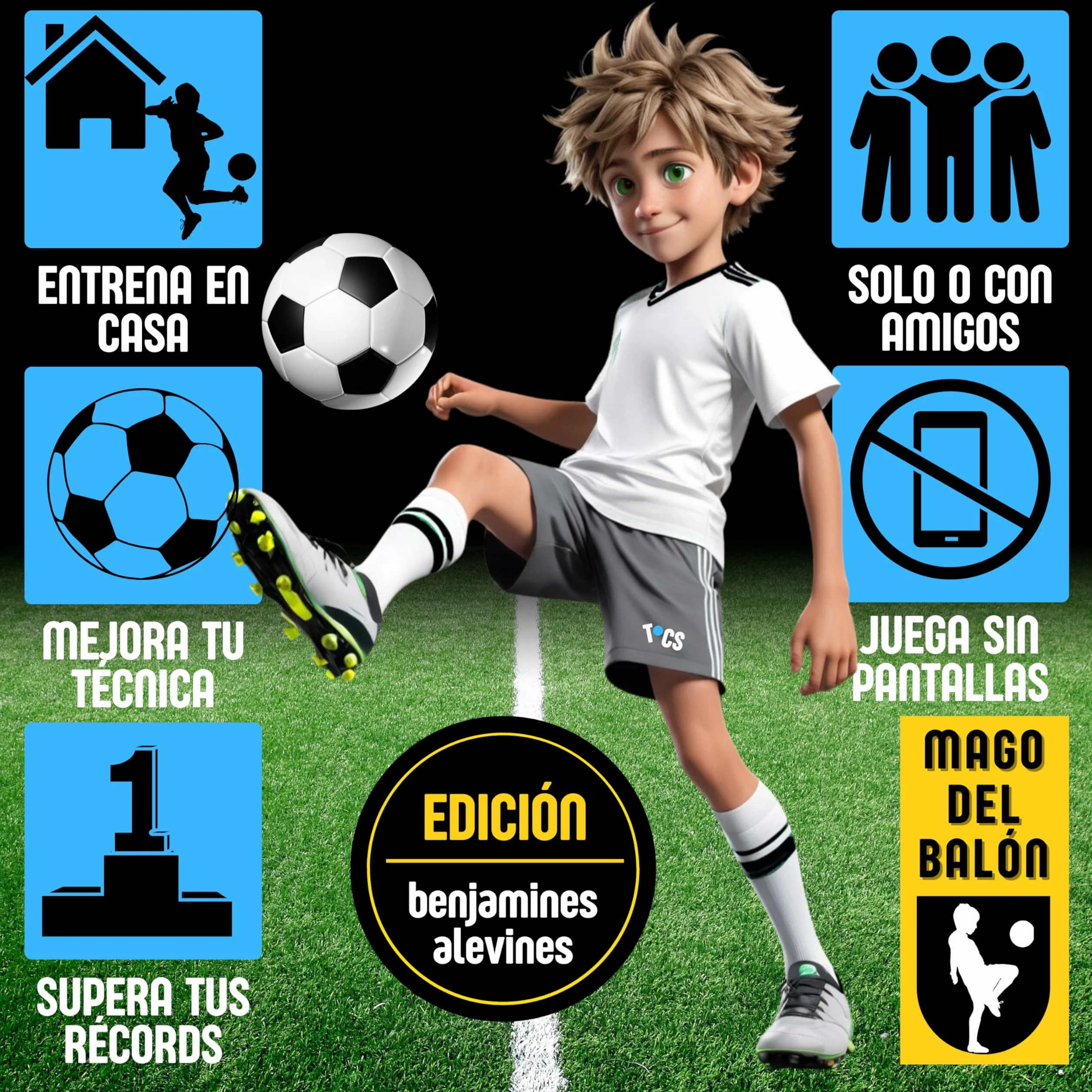 TOCS Mago del balón | Ejercicios de fútbol para niños | 36 retos de toques con el balón | Mejora tu técnica | Anota y supera tus récords | Regalo 8,9,10 y 11 años | Tu entrenamiento en forma de juego