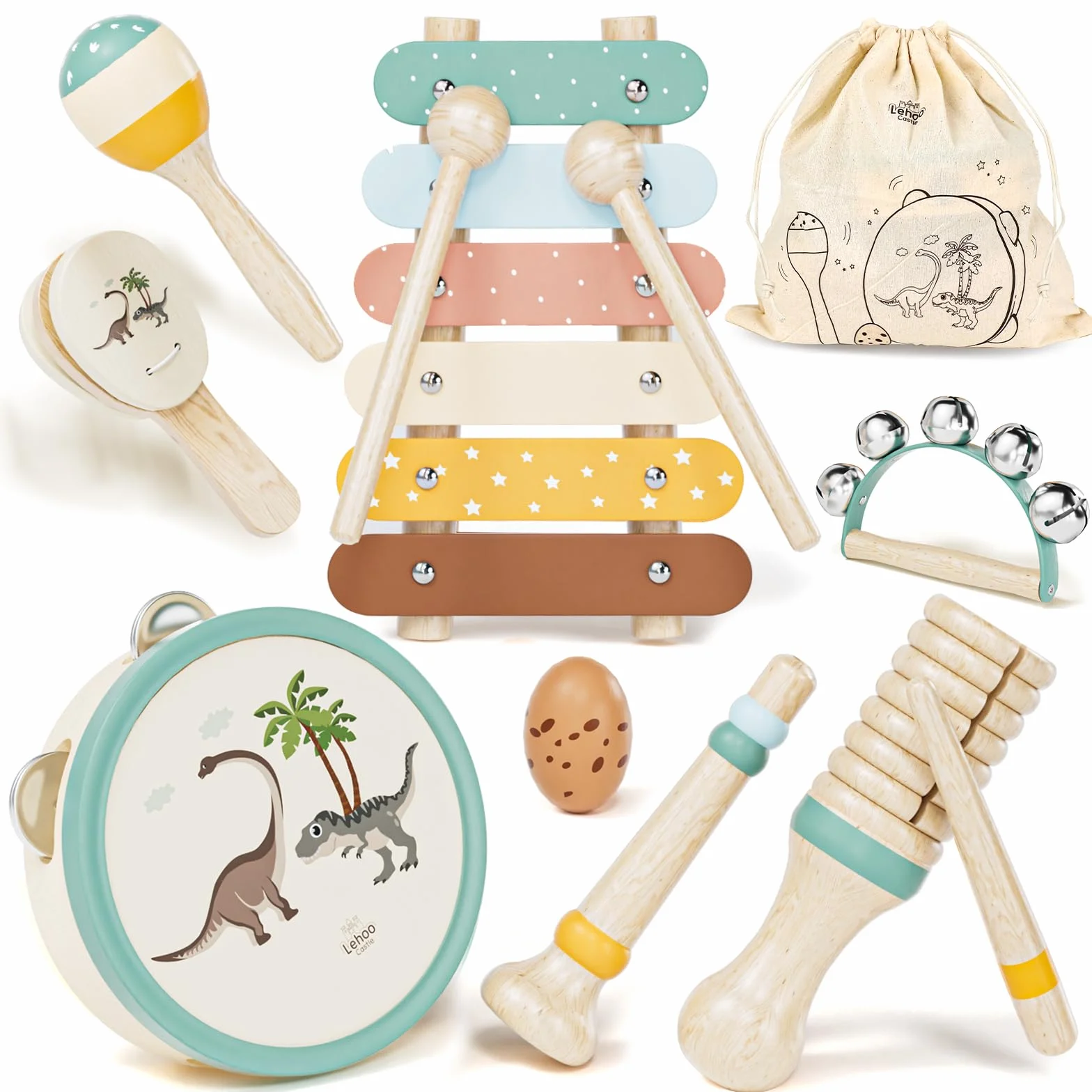 Lehoo Castle Juguetes Niños Instrumentos Musicales Juguetes Madera para Bebes Xilófono Tambor Juguetes Montessori Educación Regalos Niños Niña 1 2 3 Años