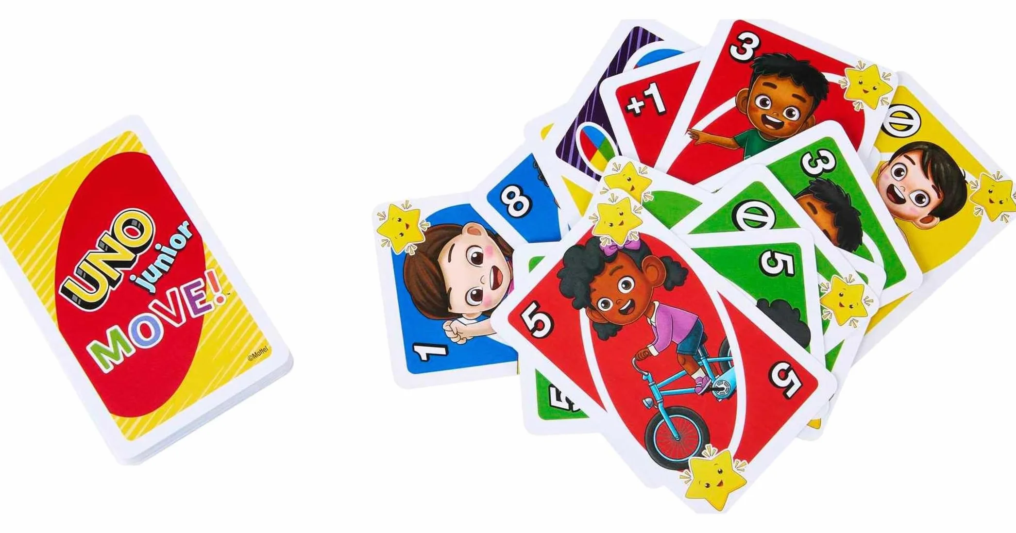 Mattel Games UNO Junior Move! Juego de Cartas con Tres Niveles para Jugar, Juego de Mesa +3 años (Mattel HNN03)
