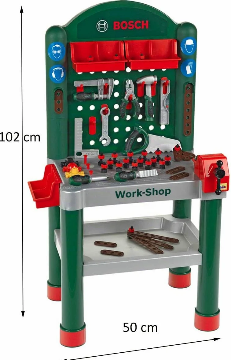 Theo Klein 8320 Bosch Workshop I 79 parts , Work Surface with Learning Function I Toy for Children Aged 3 Years and up