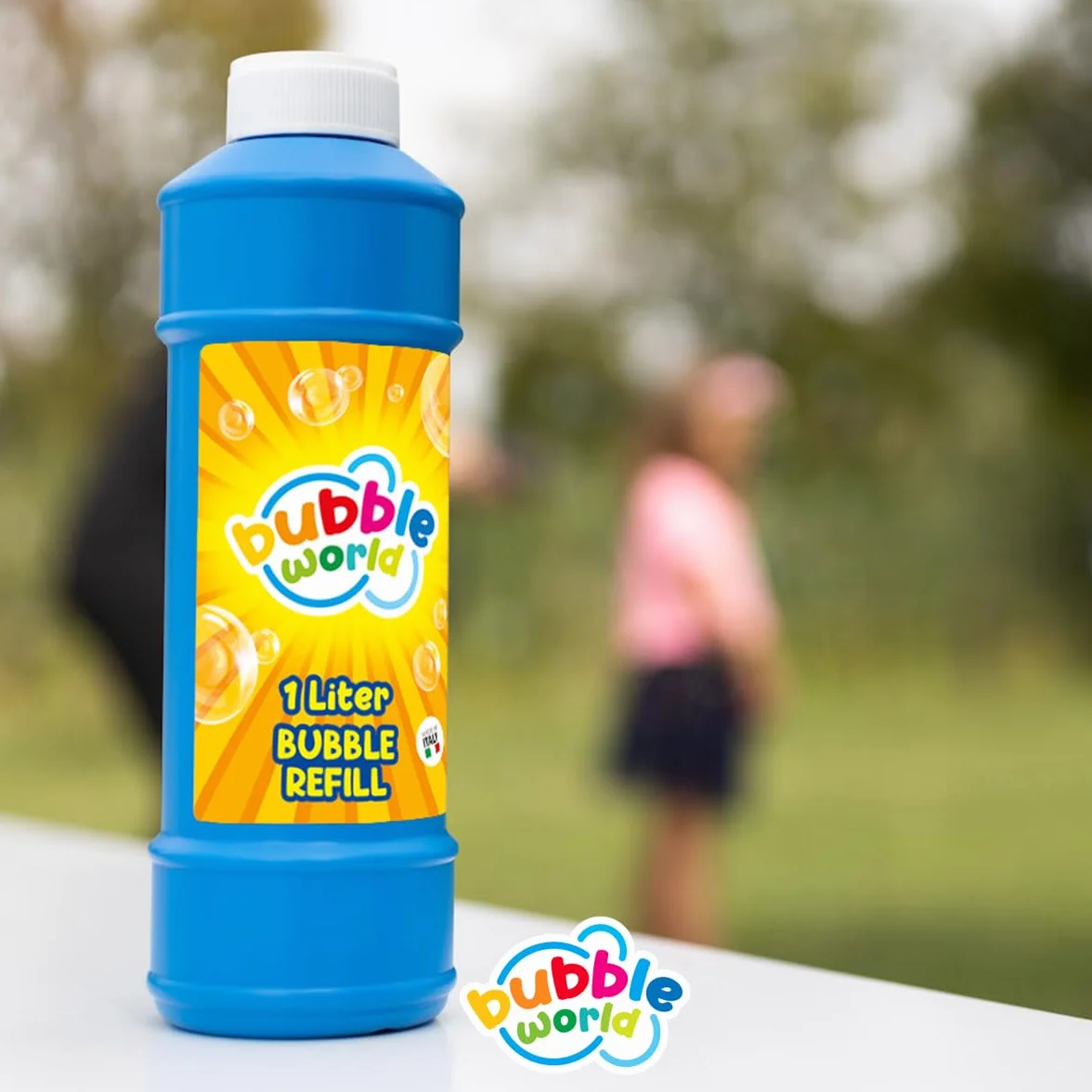 Bubble World - Recarga Líquido para Pompas de Jabón - Pompas de Jabón Niños - Líquido Listo para Usar para Pompas y Pomperos - Hipoalergénico - Sin Parabenos - Sin Gluten - 1 L - Made in Italy