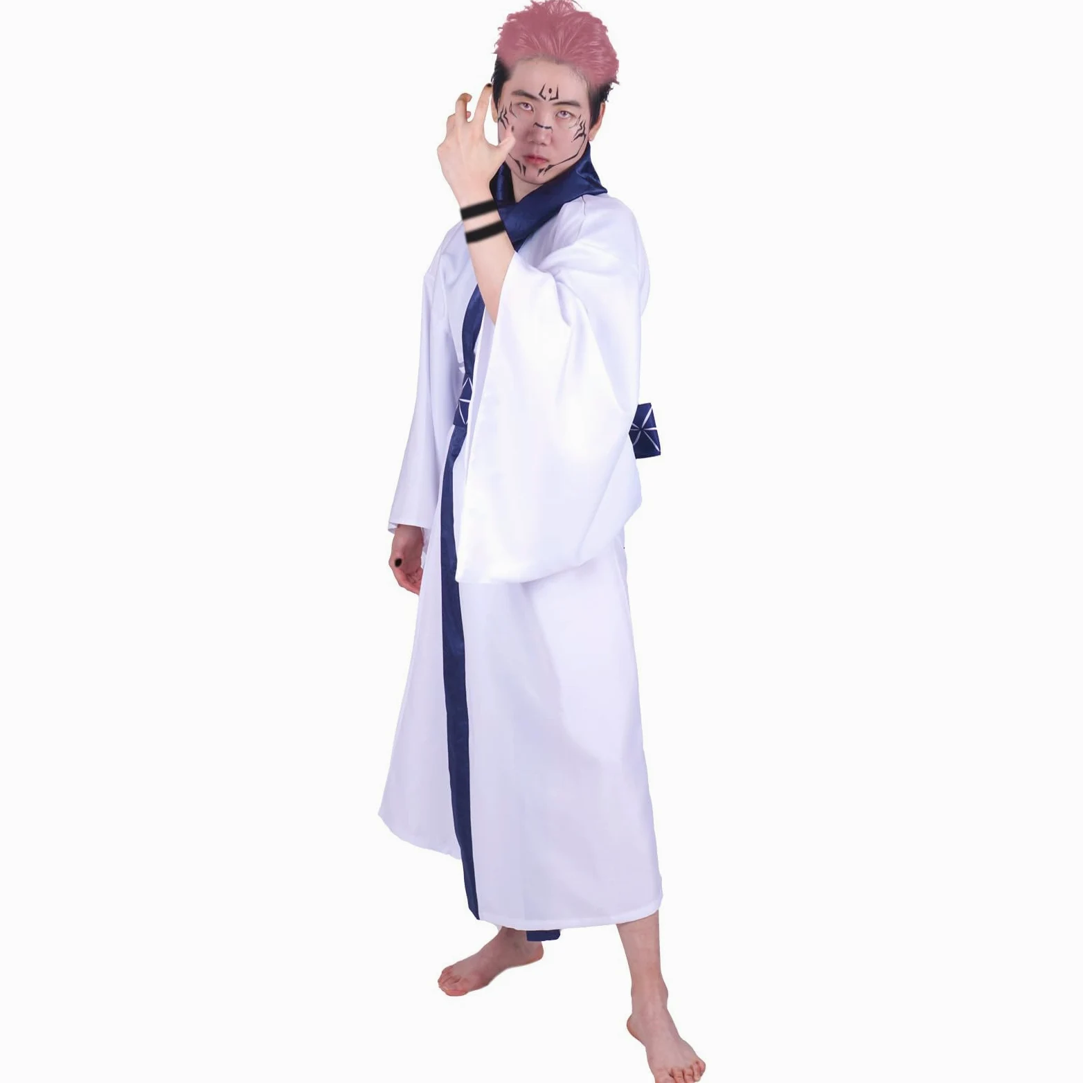 CoolChange Kimono de Ryomen Sukuna | Disfraz de cosplay para fans de Jujutsu Kaisen | con tatuaje facial | Tallas: S - XL