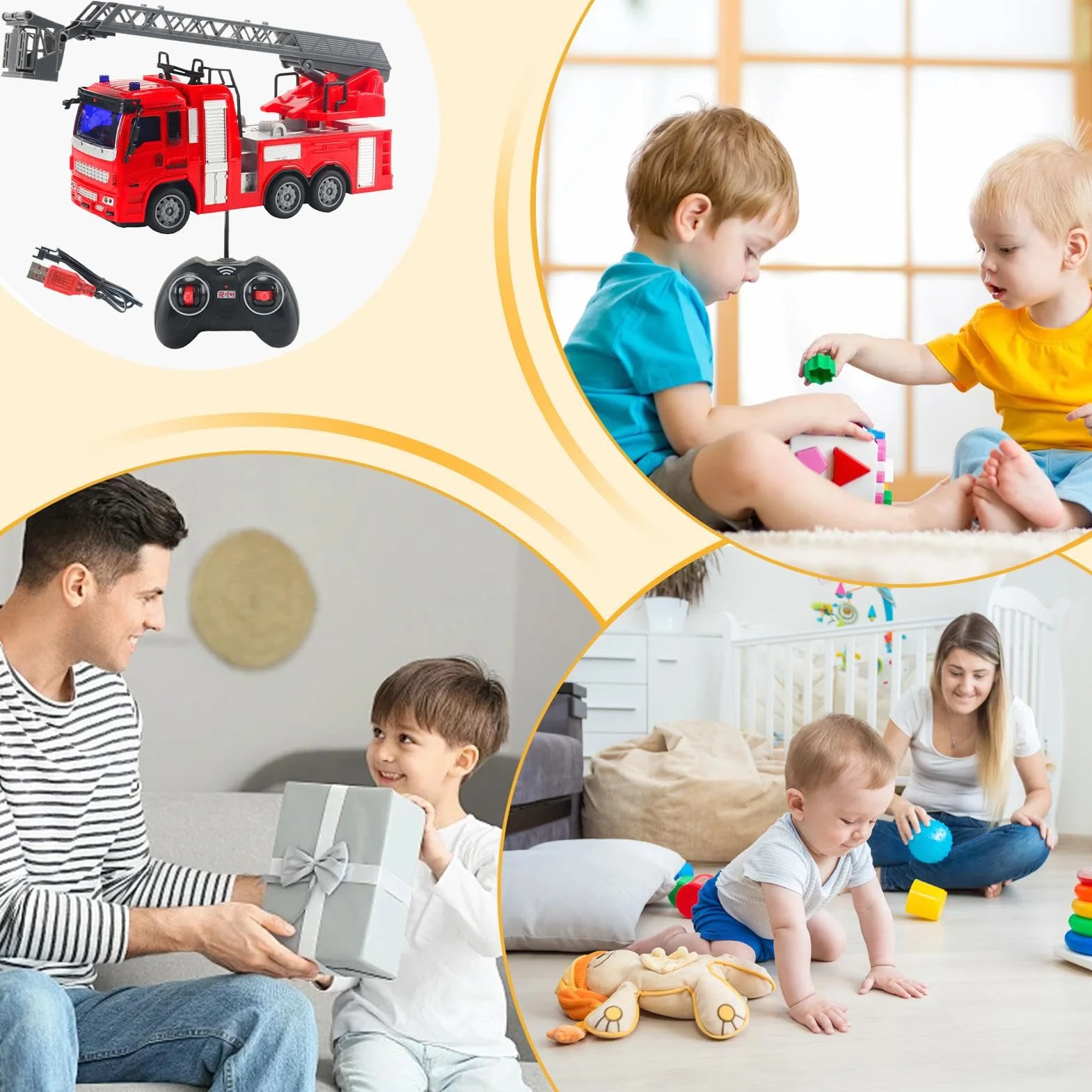 Camión Bomberos - Autobomba Teledirigido | Escalera con Lanza, Luces Parpadeantes, Acción Bump-N-Go, Vehículo Eléctrico, Regalo Cumpleaños Niños 3-8 Años