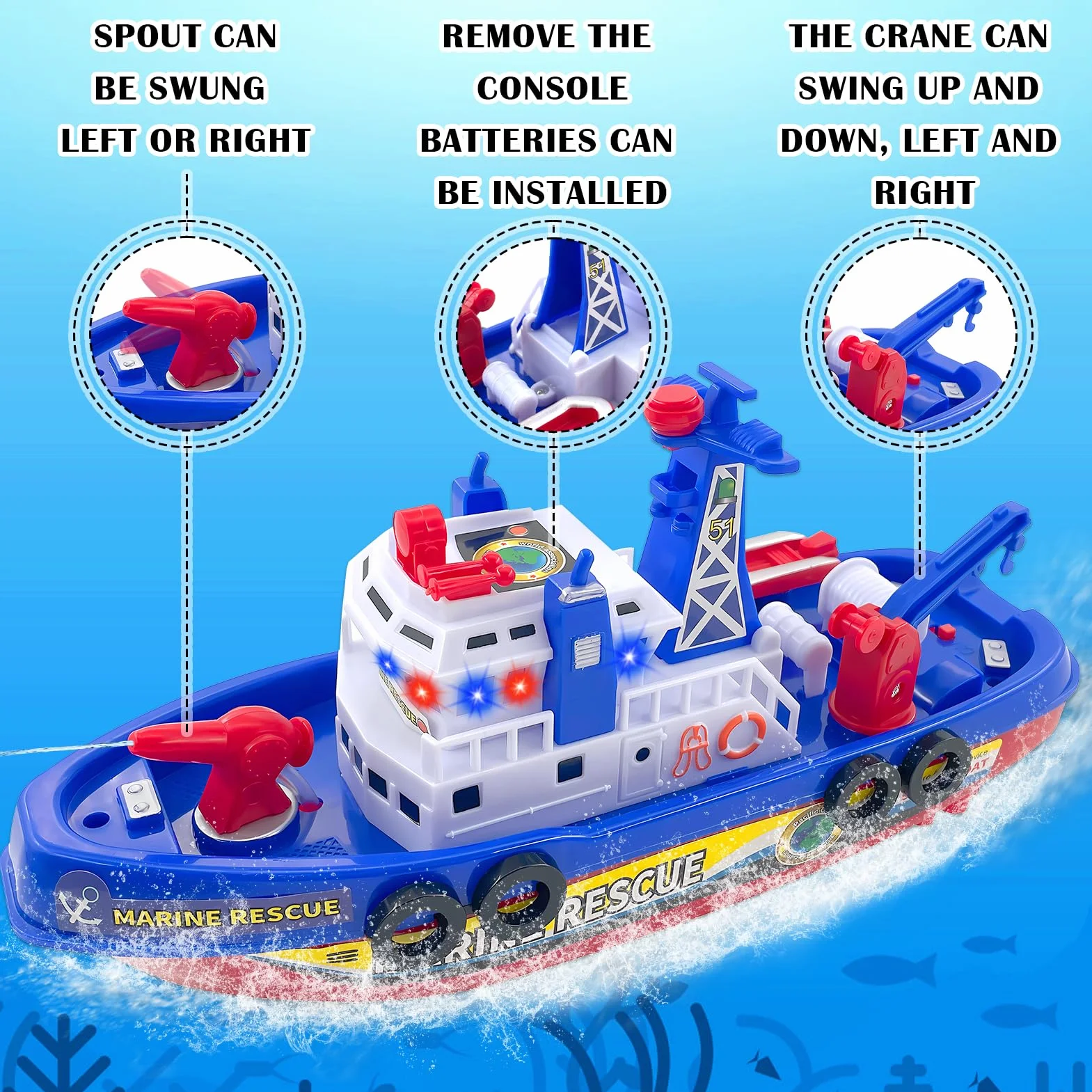 Barco de Juguete para Niños, Barco de Bomberos, Juguetes Acuáticos para Niños, Eléctrico Barco de Bomberos de Juguete con Pulverización LED Musical, Regalos Niños