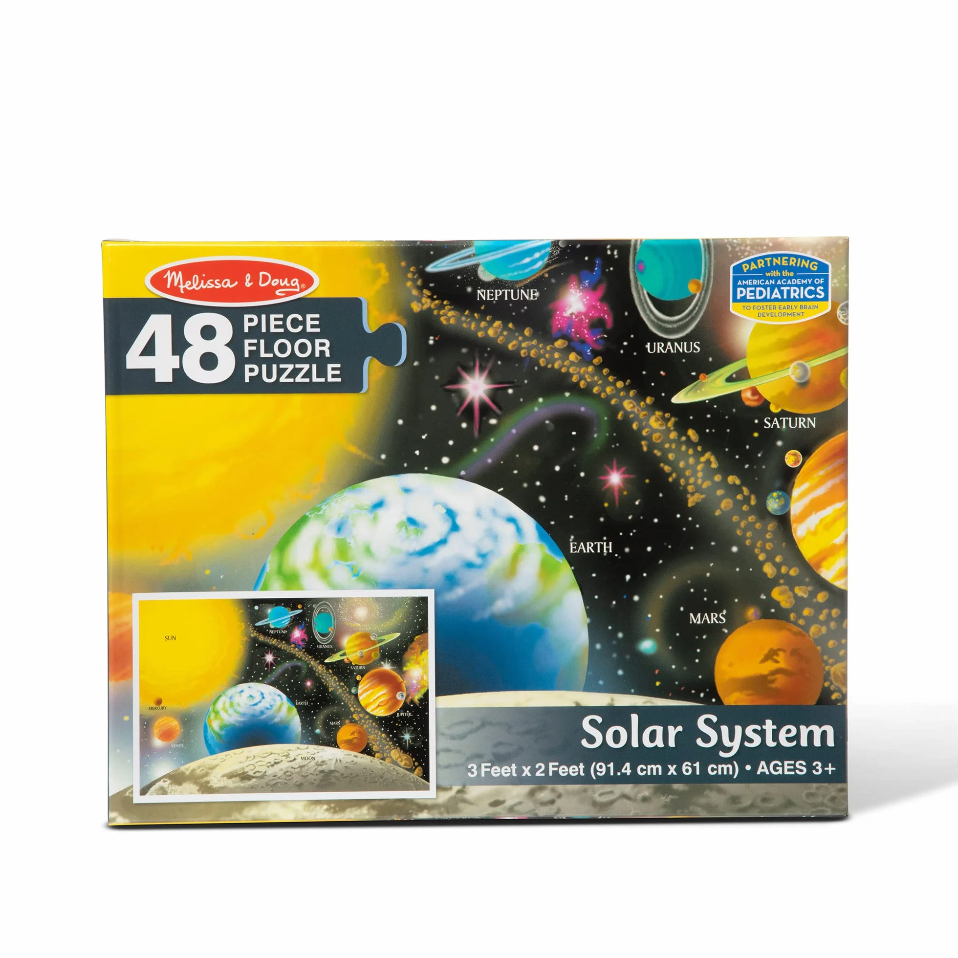 Melissa & Doug - Puzzle de Suelo del Sistema Solar, Superficie fácil de Limpiar, 48 Piezas, 91 cm x 60 cm, niñas y niños, Ideal para Edades de 3-6 años - Certificados FSC