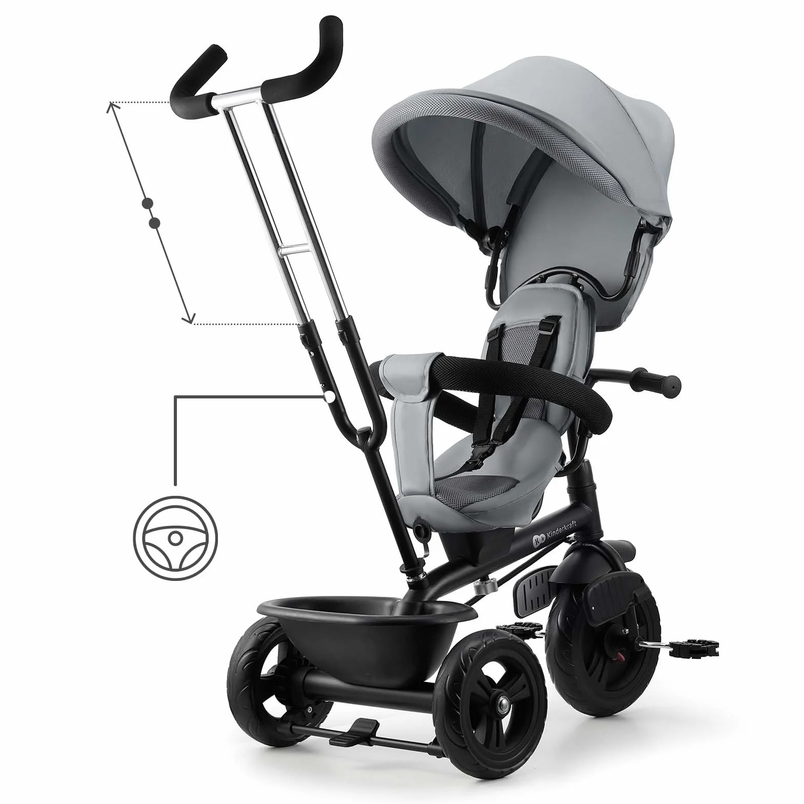 Kinderkraft Freeway 2, Triciclo Evolutivo para Bebé, Asiento Giratorio 360°, Pedales Libres, Arnés de 3 Puntos, Freno Central, 9 Meses a 5 Años, Rosa