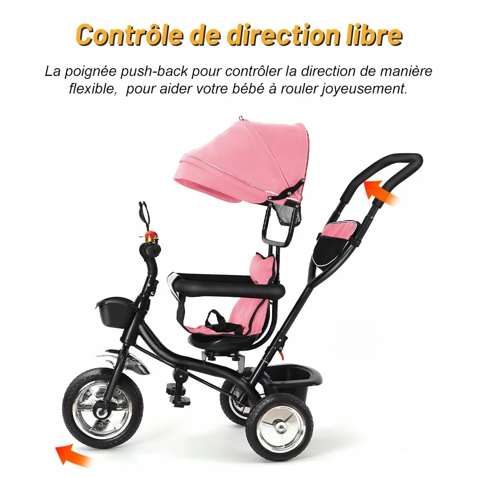OHMG Triciclo bebé escalable hasta 25 kg, bicicleta de paseo para niños mayores, asiento reversible, bolsa grande, bastón y parasoles plegables, bicicletas, accesorios