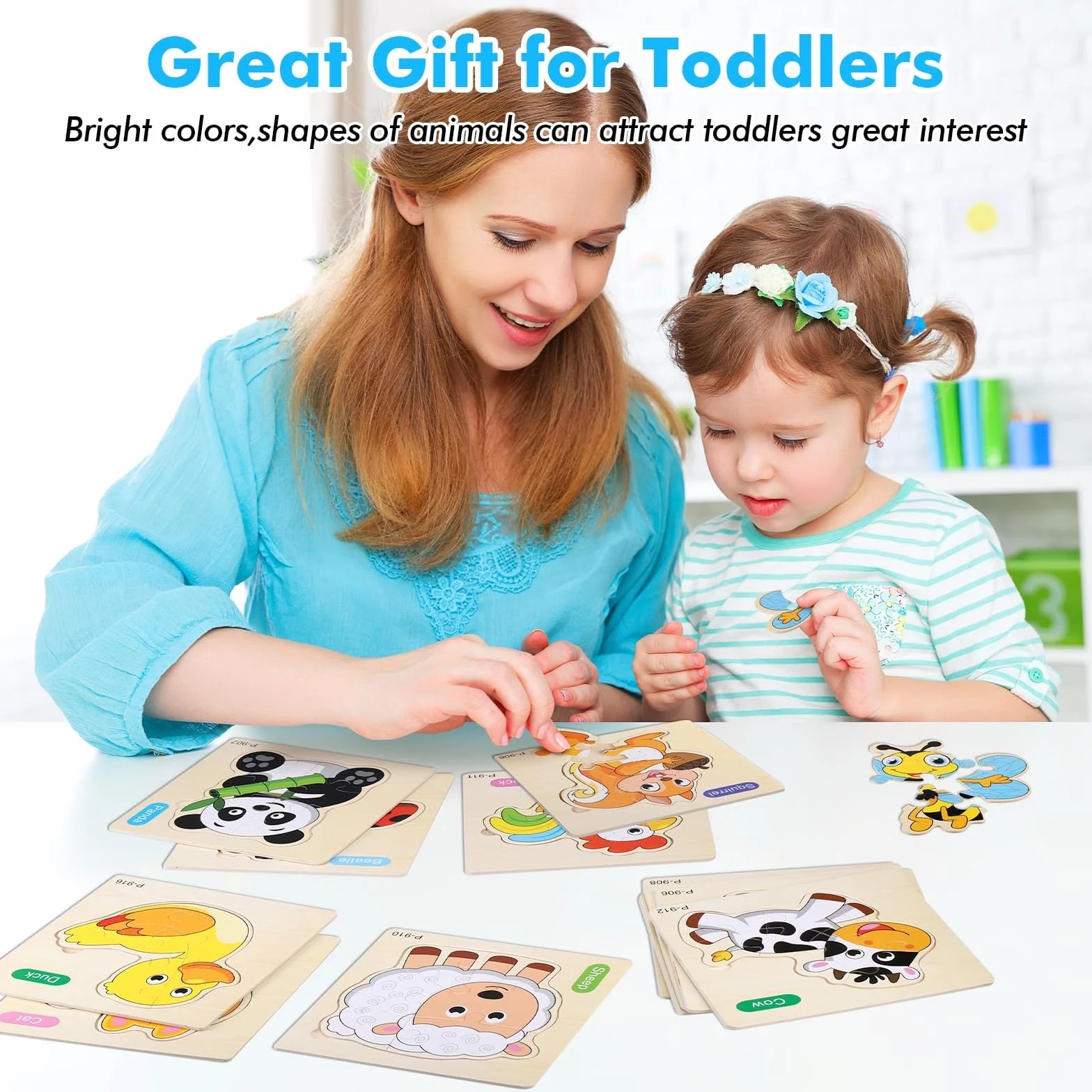 Puzzles de Madera Montessori 12 Piezas Juguetes Educativos Animales Infantil 1 2 3 Año Rompecabezas