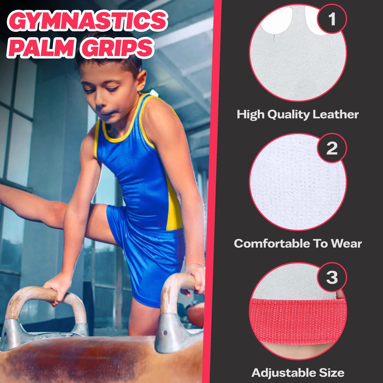 Palma de piel para entrenamiento de gimnasia, dominadas, correas de muñeca, soporte fuerte, equipo de protección para niños