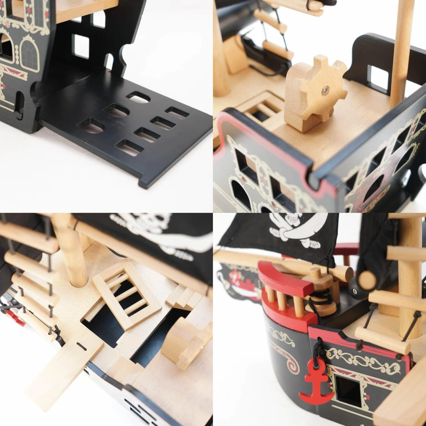 Le Toy Van - TV246 - Juego de Madera Galeón Pirata 3 años, Barco Pirata de Barbarroja, 2 Piratas incluidos, Brilla en la Oscuridad, 48 x 24 x 49 cm, Juegos ecológicos Montessori