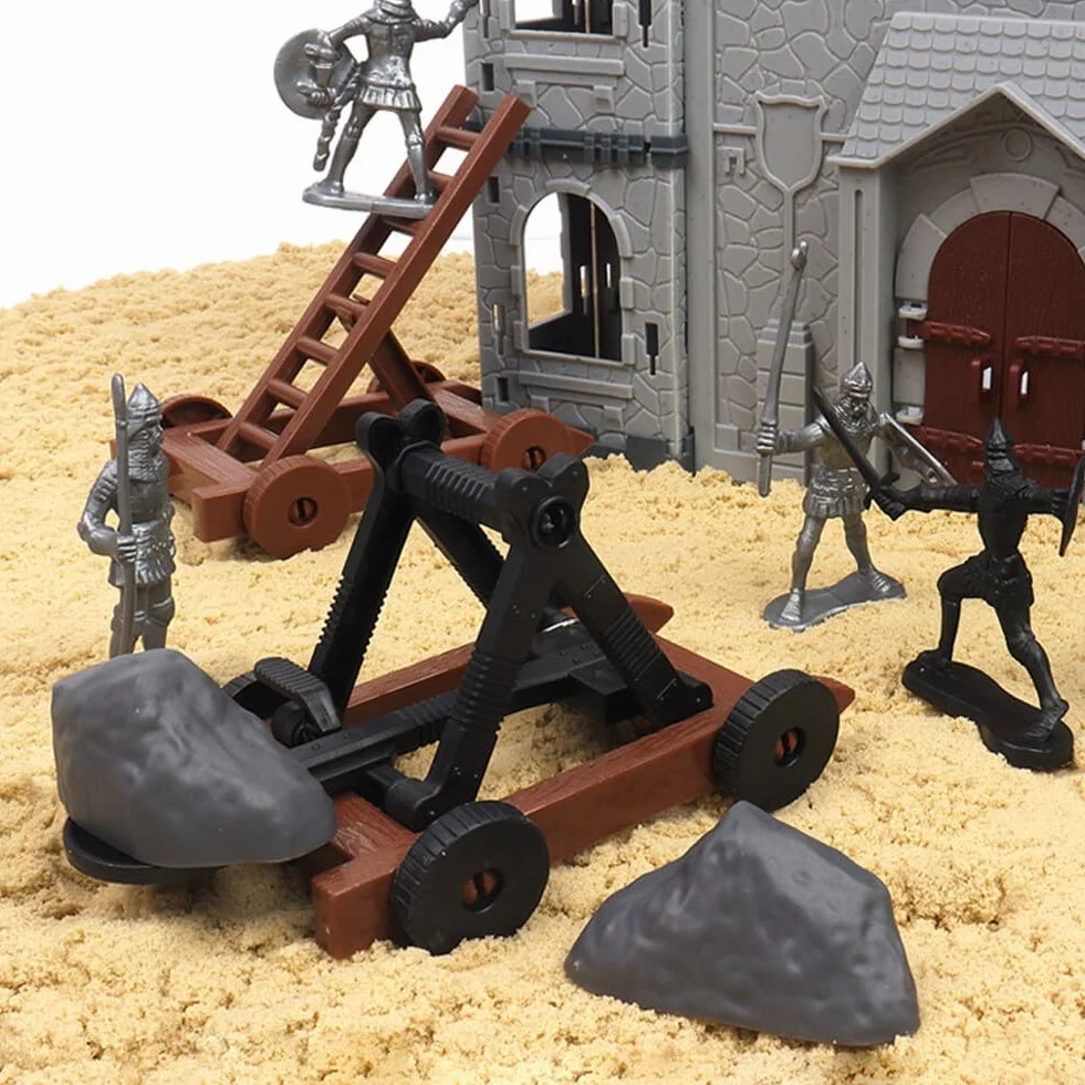 Asudaro Modelo de juguete de caballero romano antiguo DIY modelo de juguete medieval en miniatura incluyendo castillo carro soldado figura medieval caballero plástico figura de acción castillo playset