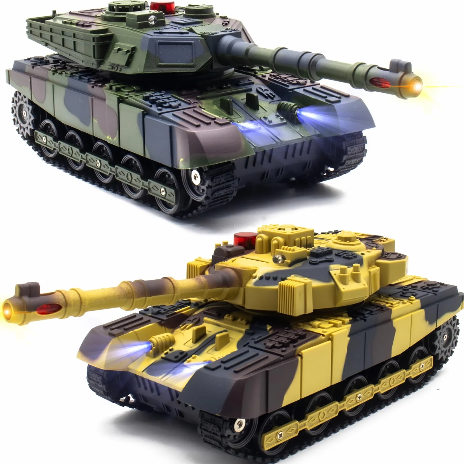 Tanque teledirigido con función de disparo por infrarrojos, 2,4 GHz, tanque de combate, juguete con torre giratoria de 360°, luz de sonido para demostración del coche, modelo de vehículo militar