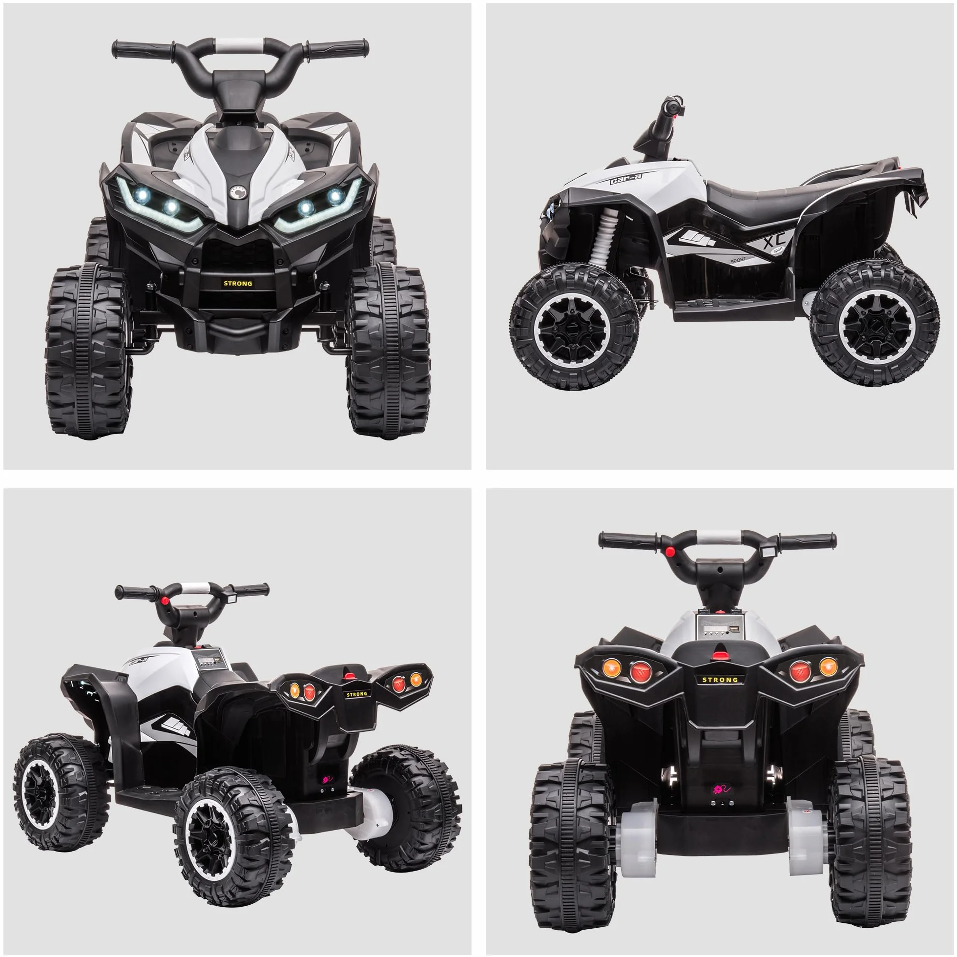 HOMCOM Quad Eléctrico para Niños 12V, Quad para Niños de 3-5 Años, con 2 Motores, Velocidad Ajustable 3-6km/h, Faros, Bocina, Música, USB, Avance y Retroceso, Blanco