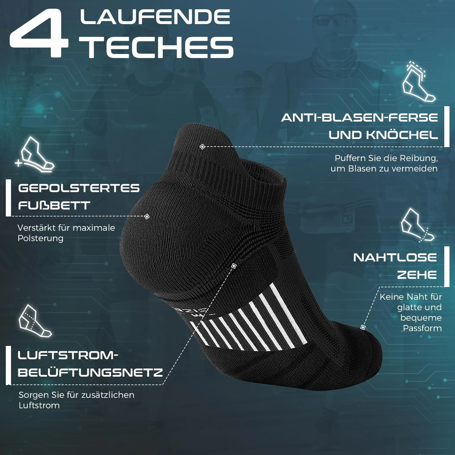 Calcetines Tobilleros Compresión Coolmax Antiampollas Running Hombre 3 Pares