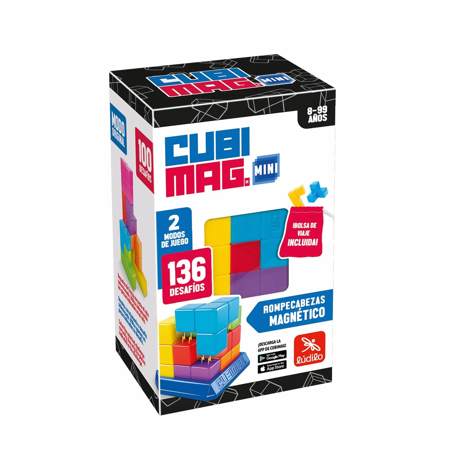 Ludilo - Cubimag Mini | Juego Mesa 8 Años O Más | Rompecabezas Adultos con 2 Modos De Juego | Juegos De Mesa Adulto | Juegos De Ingenio con 136 Desafíos