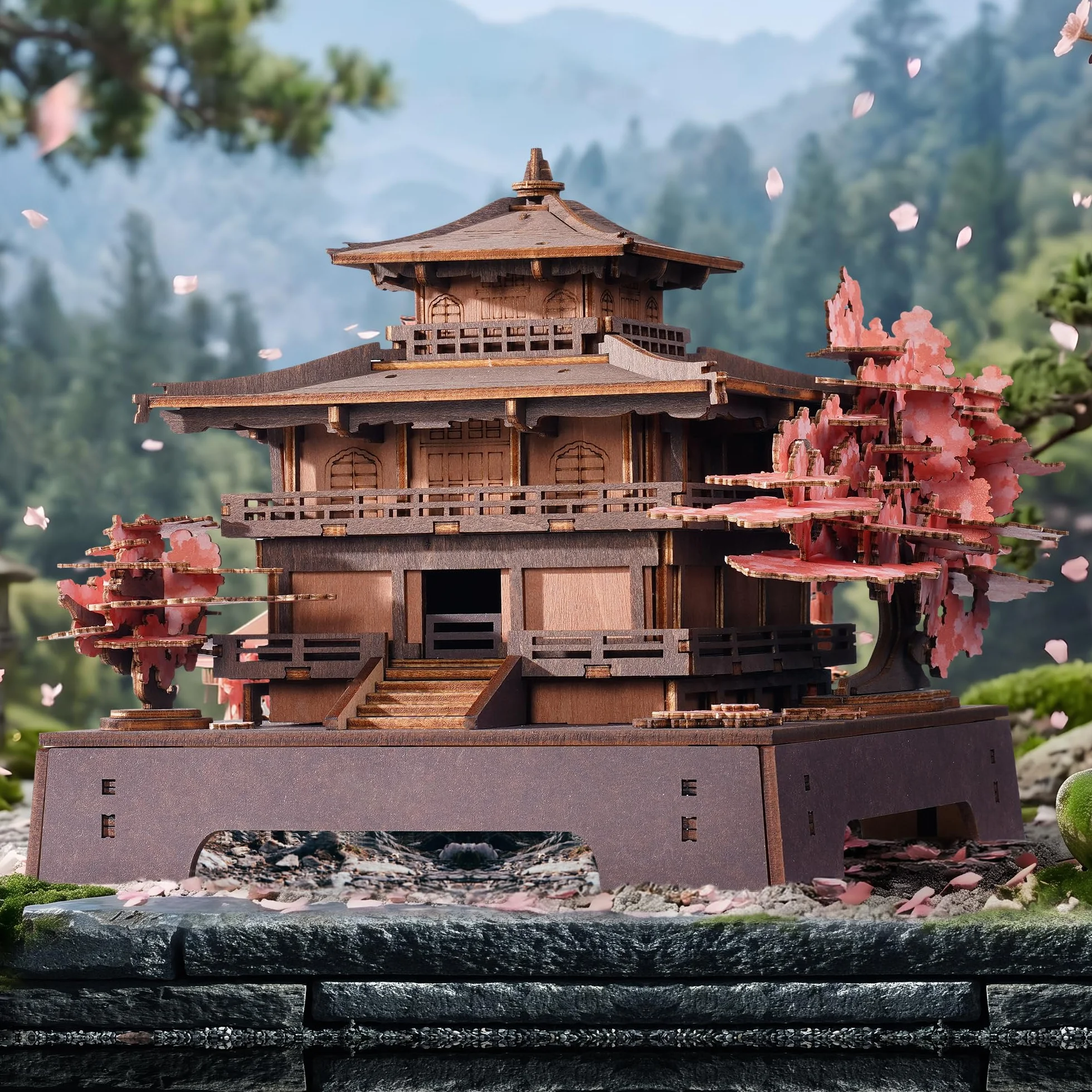 ROWOOD Puzzle 3D Adultos Madera, Maquetas para Montar Pabellón Sakura, Maquetas de Madera Japonesas para Construir, Kit DIY de Construcción, Regalo Manualidades y Decoración Casa