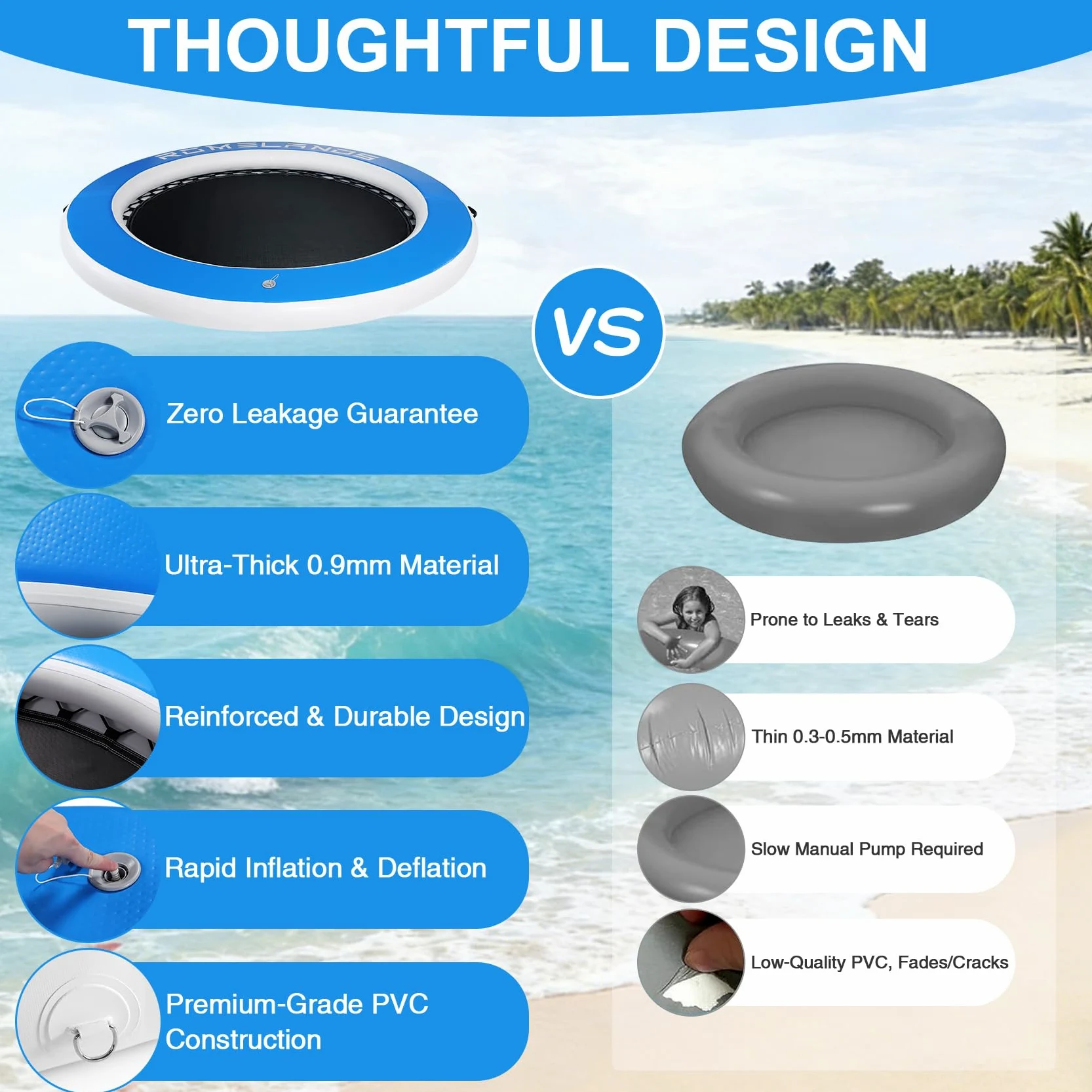 Hamaca hinchable de 245 cm, anillo de natación redondo como plataforma flotante para fiestas de verano, plataforma de natación para lagos, piscinas y el mar