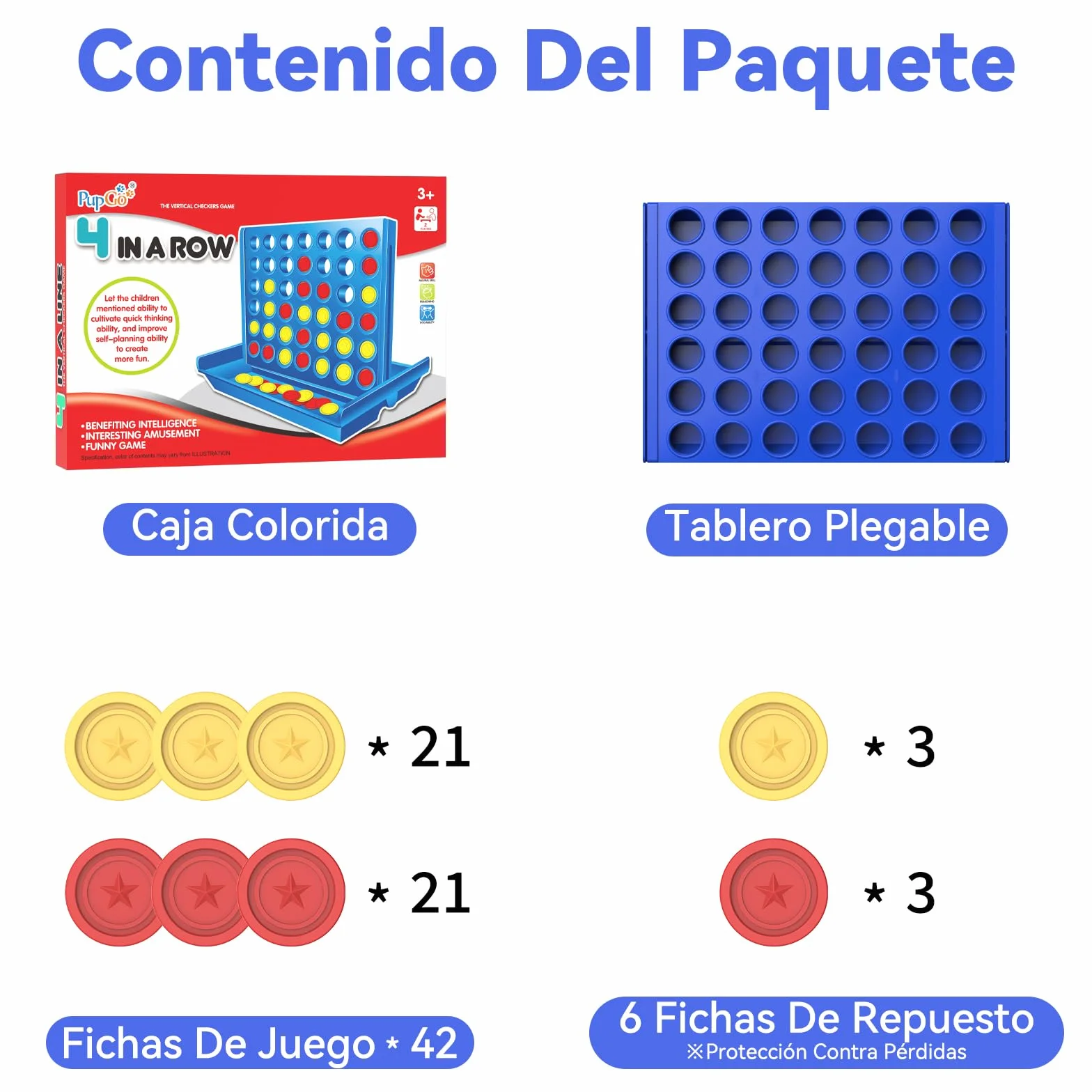Pup Go 4 en Raya Estándar para Niños de 3 Años+, Juego de Mesa Clásico y Familiar, Juguete Estrategia Educativo, Tablero Plegable con 6 Discos de Repuesto