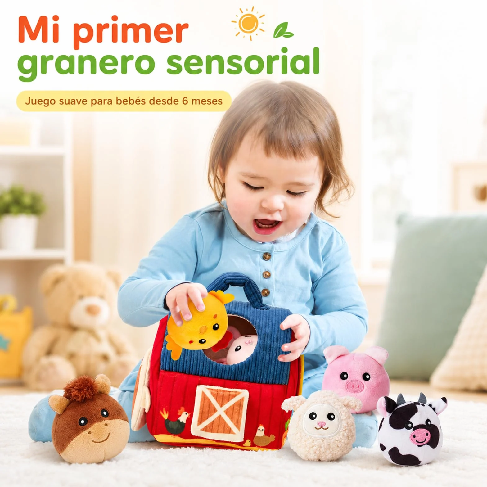 hahaland Juguetes Bebes 6-12 Meses - Animales Granja Montessori Juguetes Niños 1 año - Juguete Interactivo Sensorial Blandito Regalo Bebe 6 9 12 Meses Niño Niña